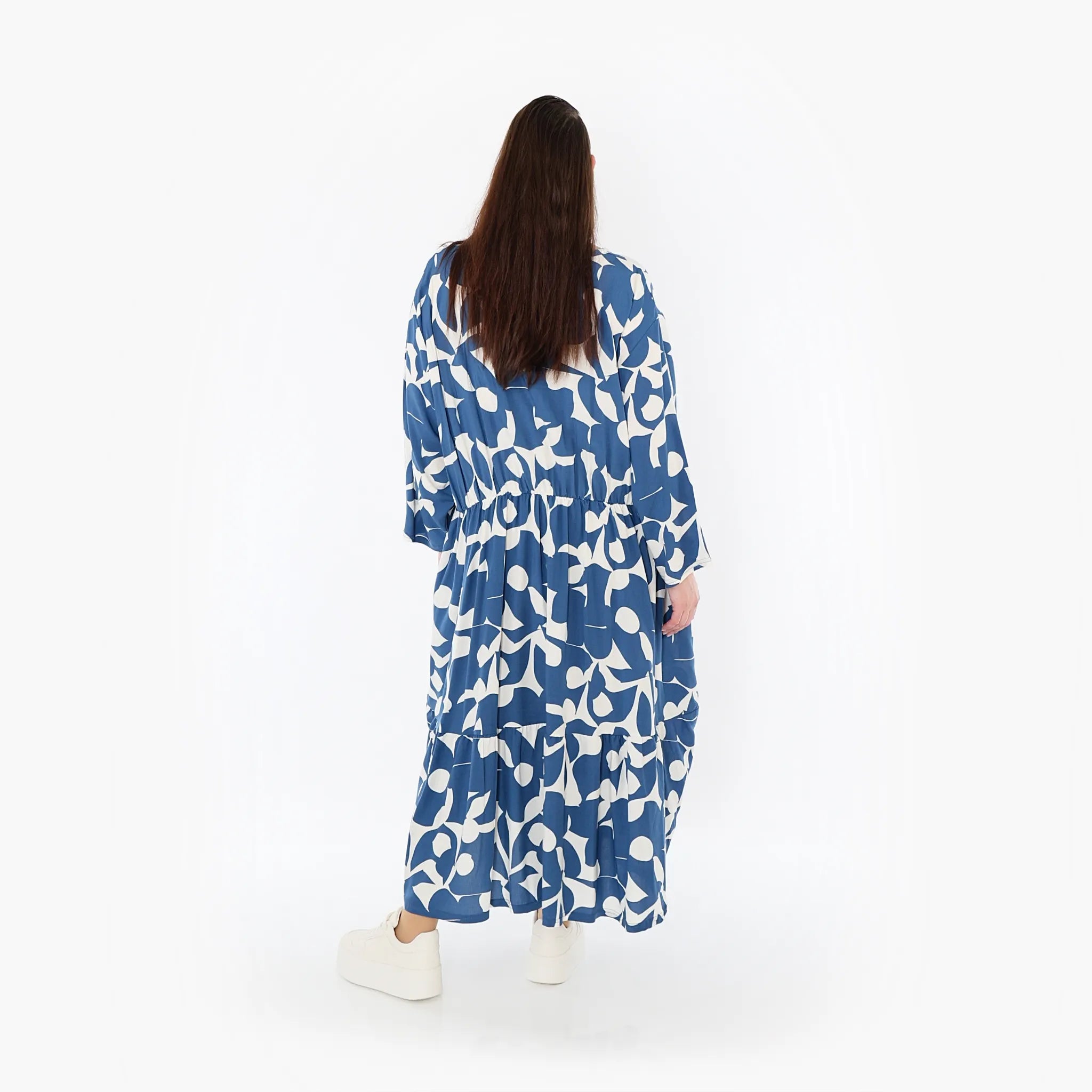  Ballonkleid von AKH Fashion aus Viskose, 1471.07064, Blau/Weiß, Muster, Ausgefallen