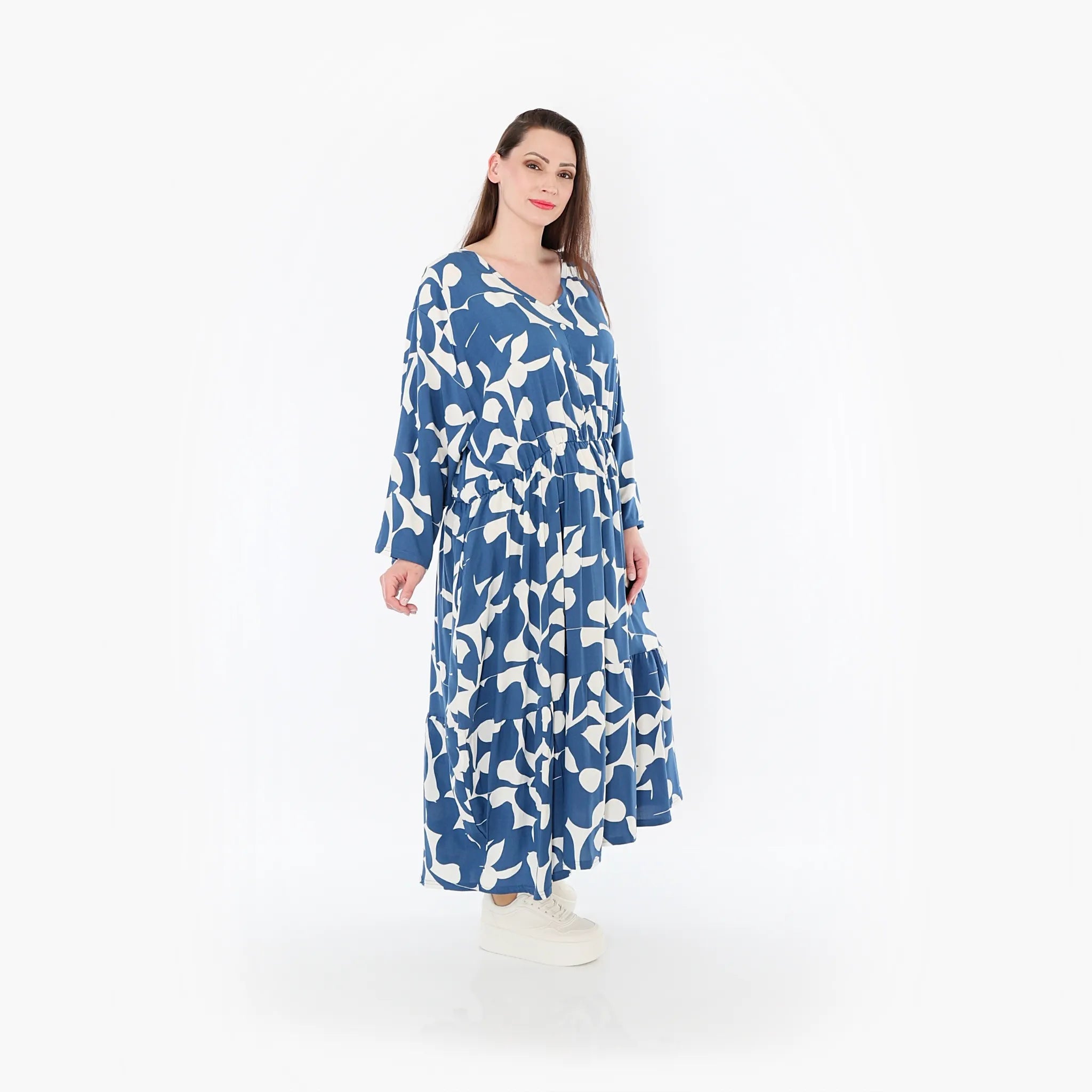  Ballonkleid von AKH Fashion aus Viskose, 1471.07064, Blau/Weiß, Muster, Ausgefallen
