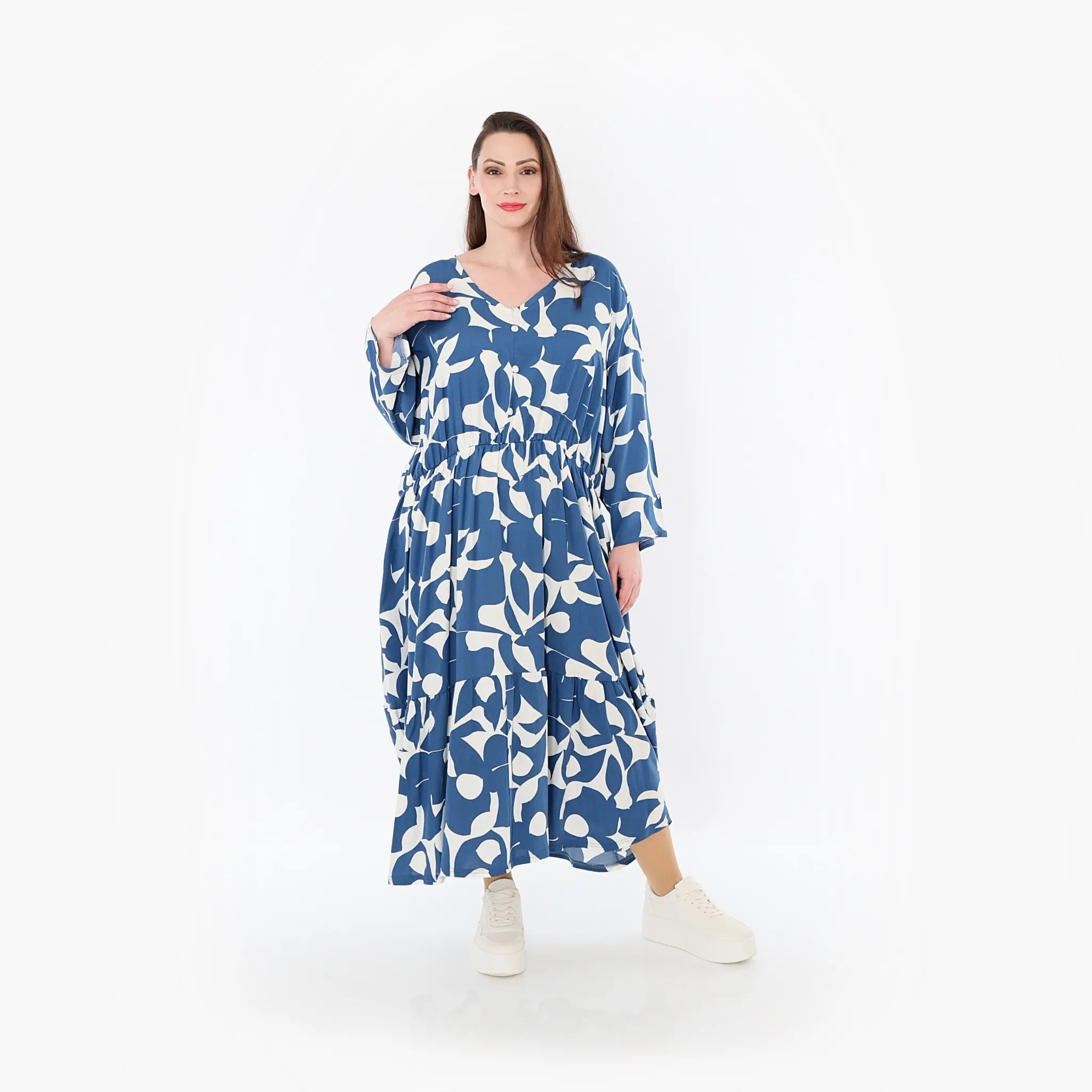  Ballonkleid von AKH Fashion aus Viskose, 1471.07064, Blau/Weiß, Muster, Ausgefallen