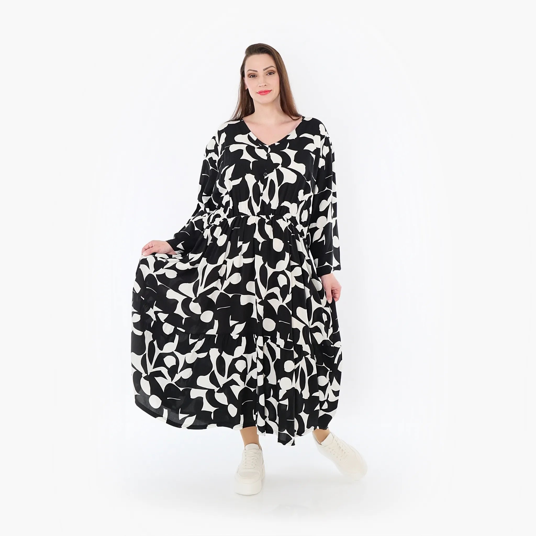  Ballonkleid von AKH Fashion aus Viskose, 1471.07064, Schwarz/Weiß, Muster, Ausgefallen