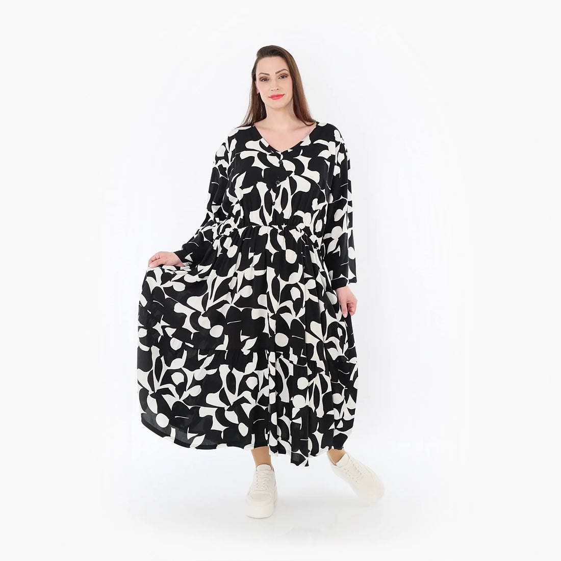  Ballonkleid von AKH Fashion aus Viskose, 1471.07064, Schwarz/Weiß, Muster, Ausgefallen