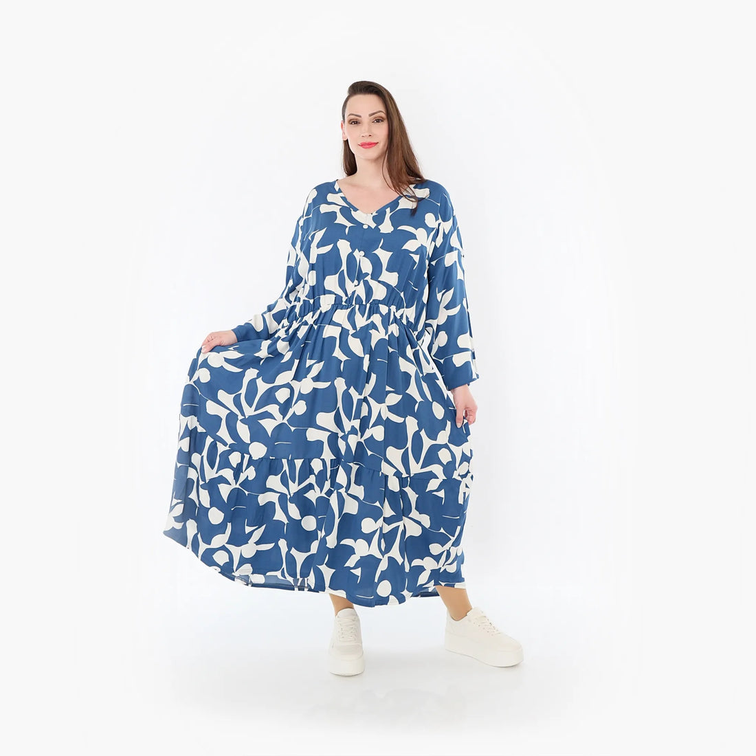  Ballonkleid von AKH Fashion aus Viskose, 1471.07064, Blau/Weiß, Muster, Ausgefallen