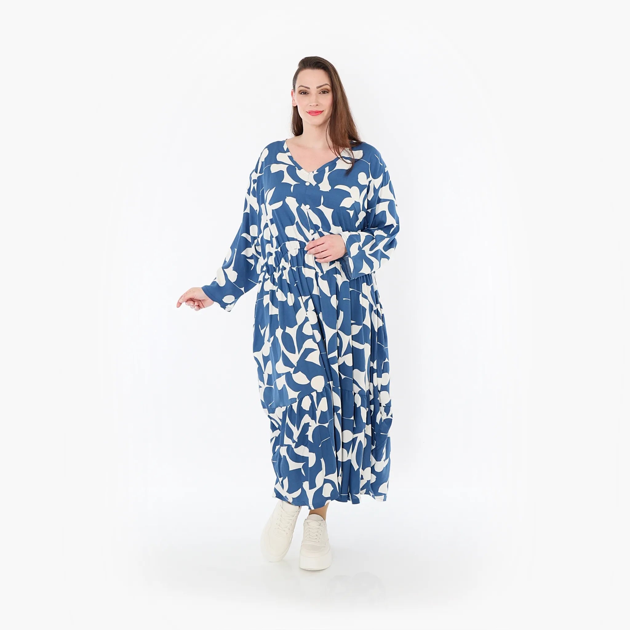  Ballonkleid von AKH Fashion aus Viskose, 1471.07064, Blau/Weiß, Muster, Ausgefallen
