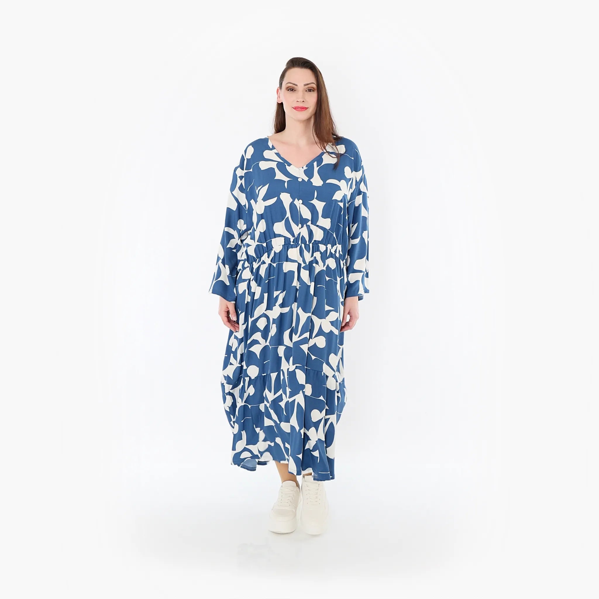 Ballonkleid von AKH Fashion aus Viskose, 1471.07064, Blau/Weiß, Muster, Ausgefallen