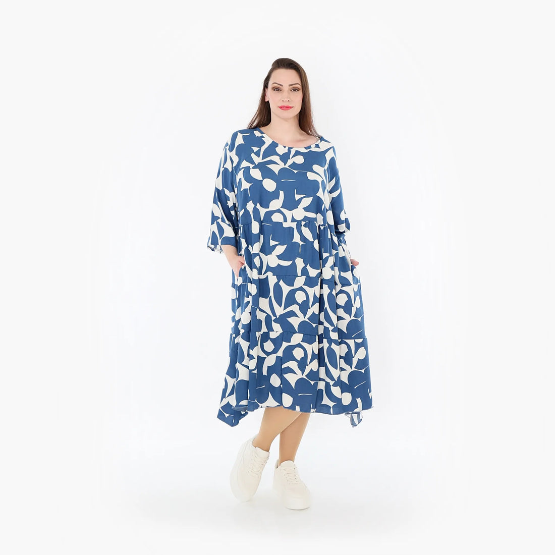  Ballonkleid von AKH Fashion aus Viskose, 1471.07065, Blau/Weiß, Muster, Ausgefallen