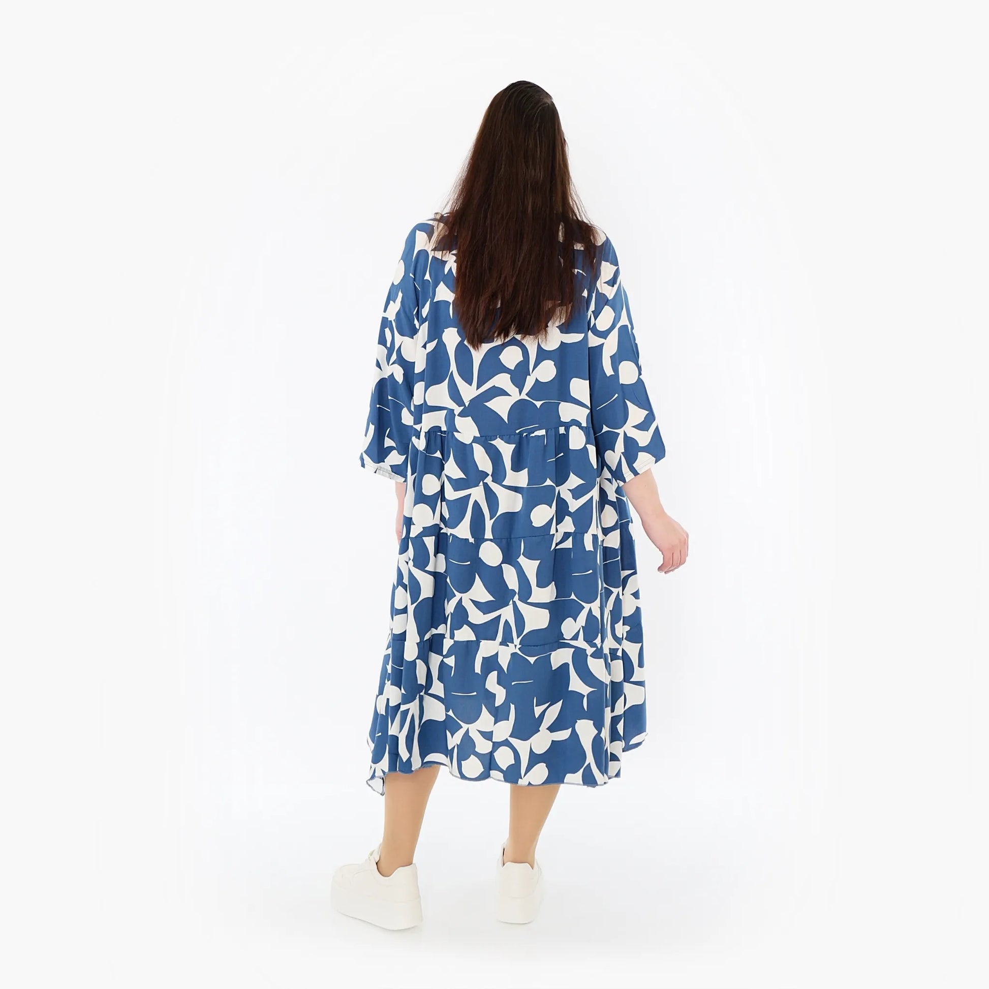  Ballonkleid von AKH Fashion aus Viskose, 1471.07065, Blau/Weiß, Muster, Ausgefallen