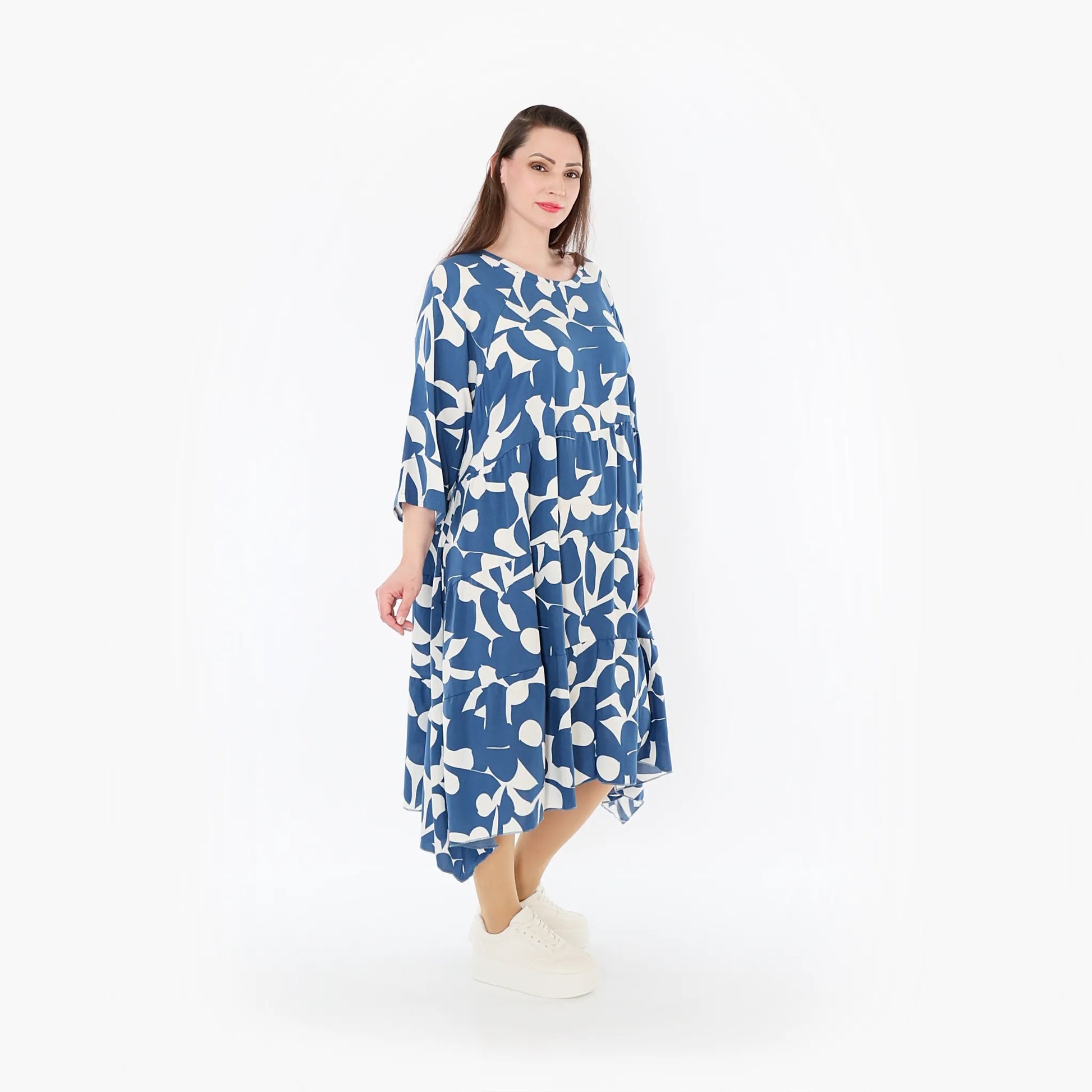  Ballonkleid von AKH Fashion aus Viskose, 1471.07065, Blau/Weiß, Muster, Ausgefallen