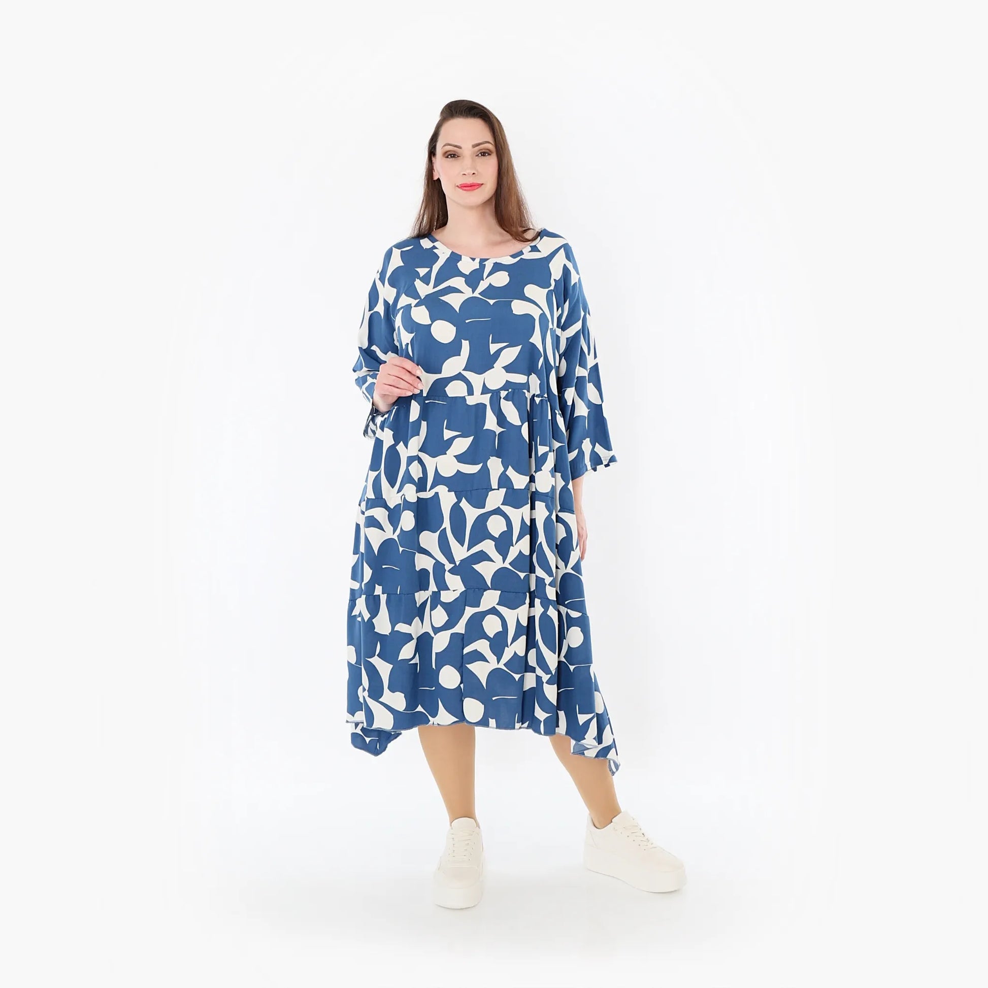  Ballonkleid von AKH Fashion aus Viskose, 1471.07065, Blau/Weiß, Muster, Ausgefallen