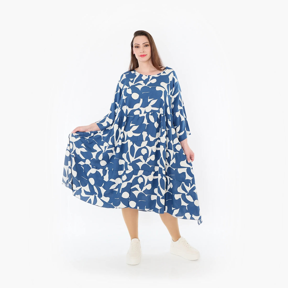  Ballonkleid von AKH Fashion aus Viskose, 1471.07065, Blau/Weiß, Muster, Ausgefallen