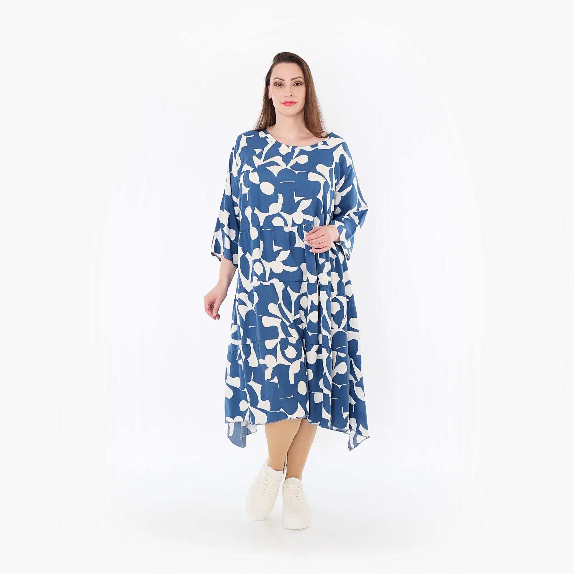  Ballonkleid von AKH Fashion aus Viskose, 1471.07065, Blau/Weiß, Muster, Ausgefallen