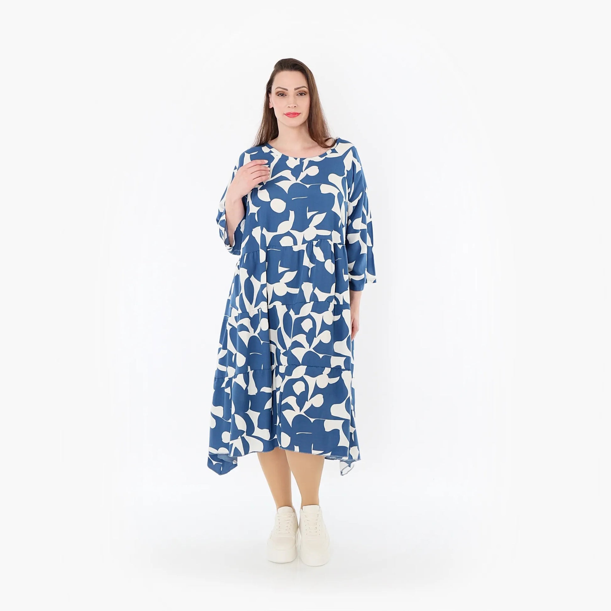  Ballonkleid von AKH Fashion aus Viskose, 1471.07065, Blau/Weiß, Muster, Ausgefallen