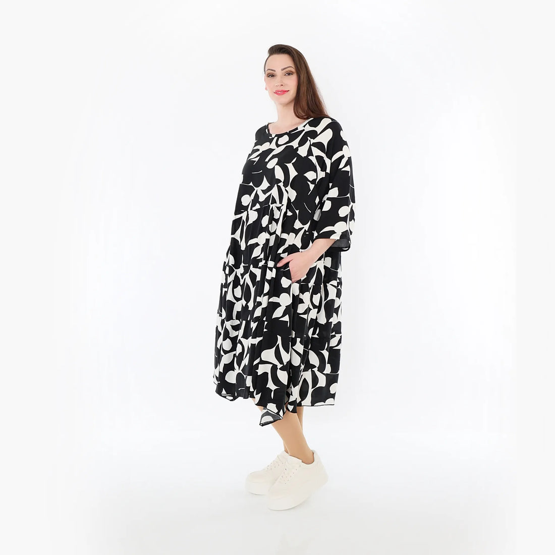  Ballonkleid von AKH Fashion aus Viskose, 1471.07065, Schwarz/Weiß, Muster, Ausgefallen