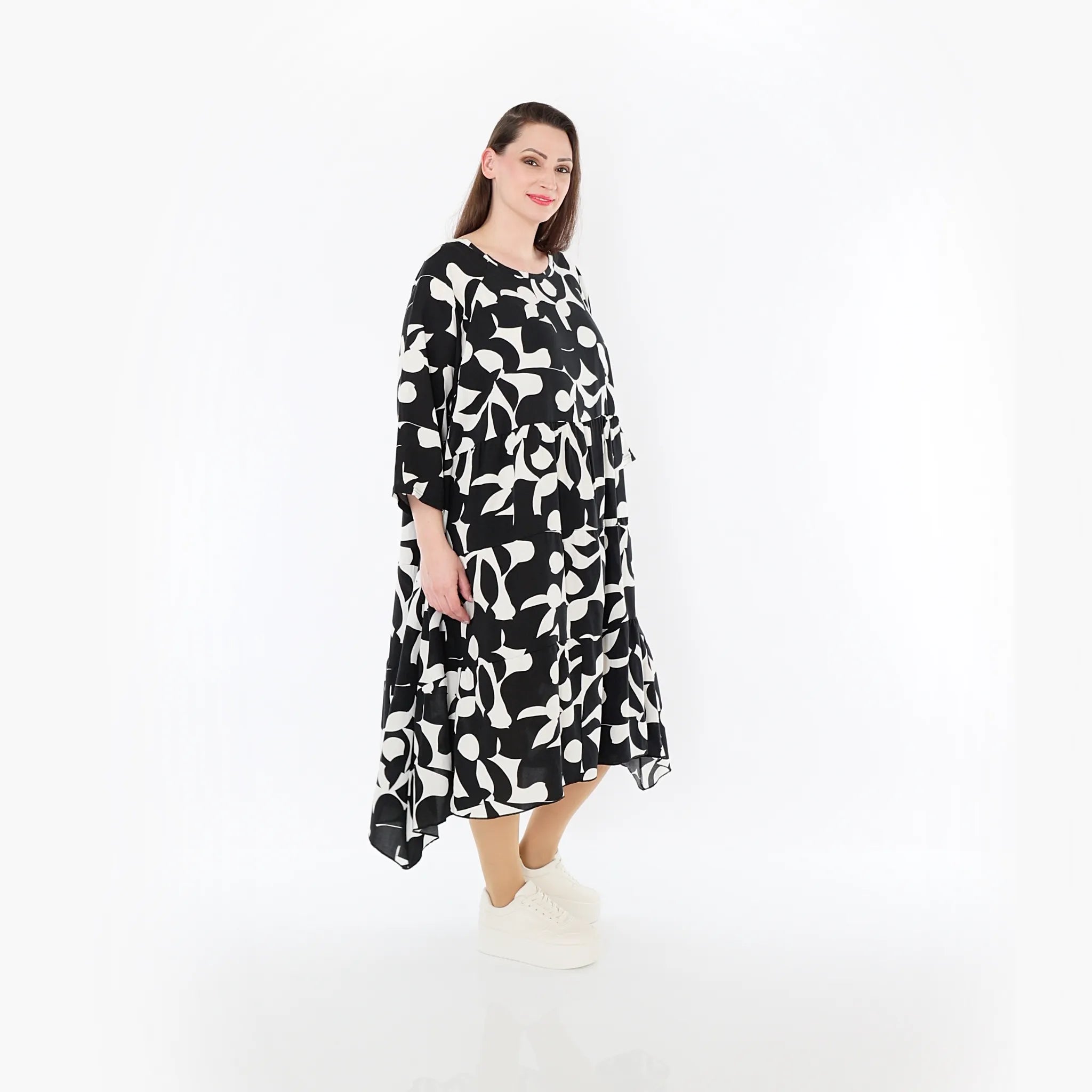  Ballonkleid von AKH Fashion aus Viskose, 1471.07065, Schwarz/Weiß, Muster, Ausgefallen