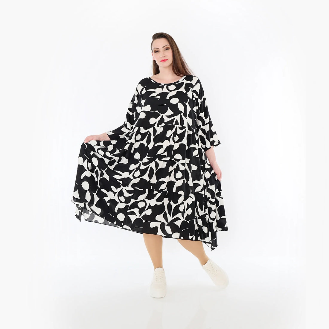  Ballonkleid von AKH Fashion aus Viskose, 1471.07065, Schwarz/Weiß, Muster, Ausgefallen