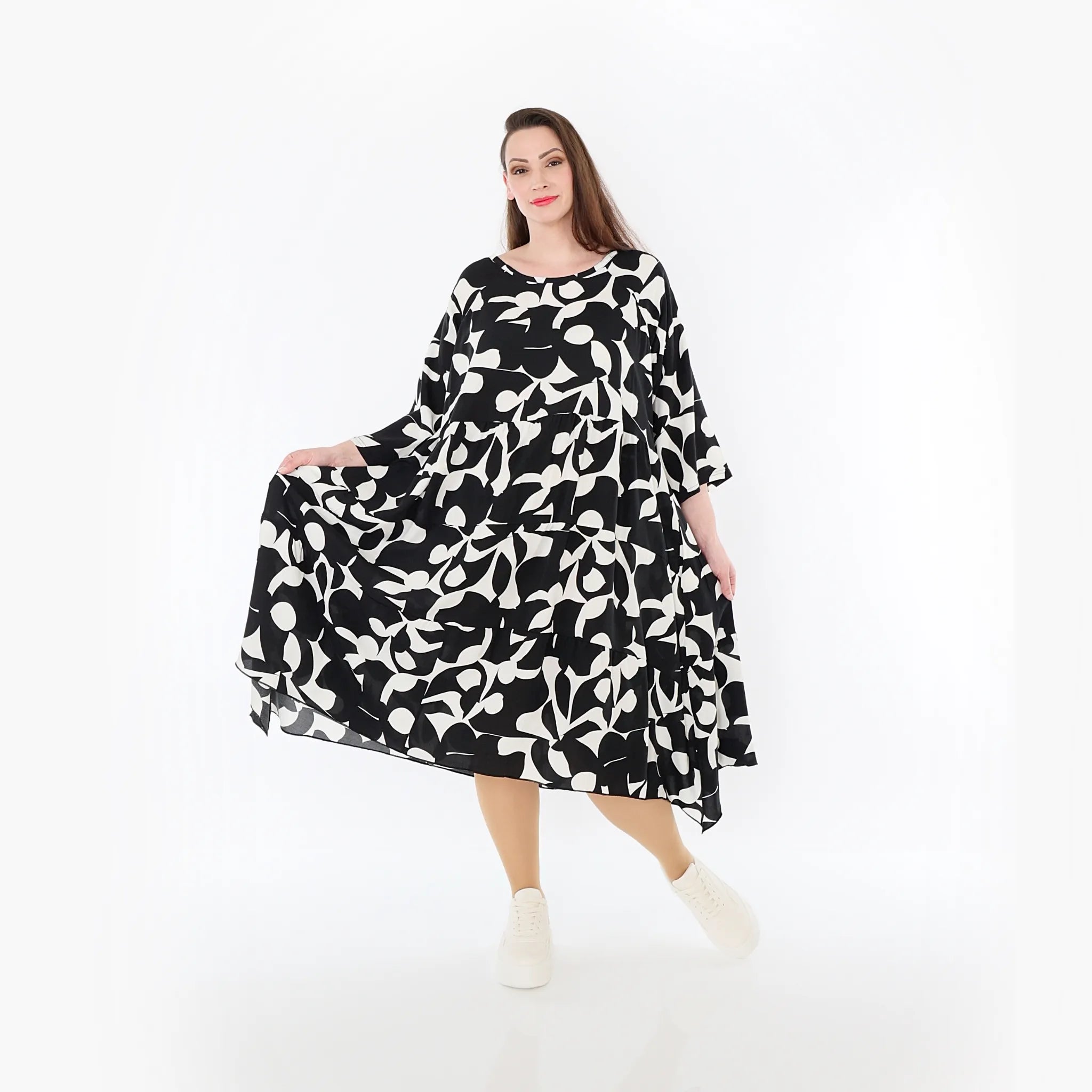  Ballonkleid von AKH Fashion aus Viskose, 1471.07065, Schwarz/Weiß, Muster, Ausgefallen