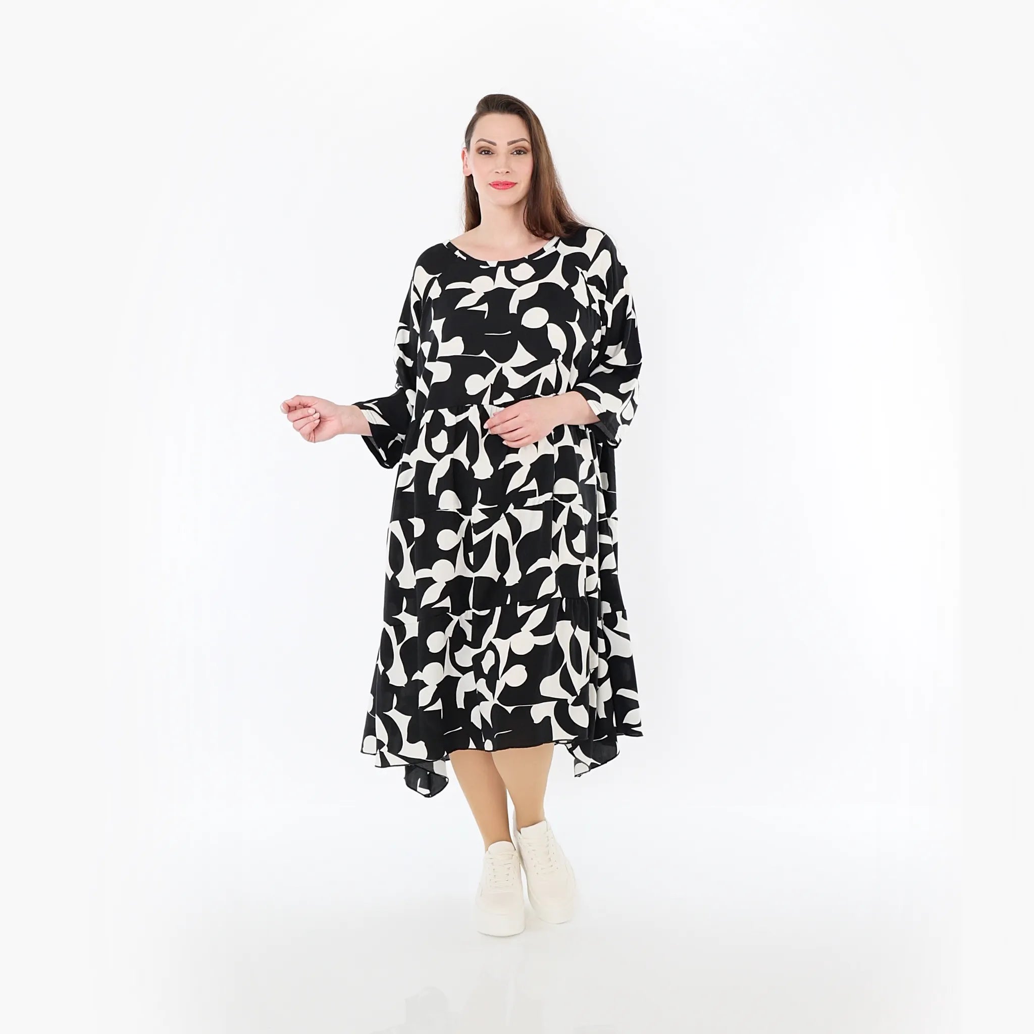  Ballonkleid von AKH Fashion aus Viskose, 1471.07065, Schwarz/Weiß, Muster, Ausgefallen