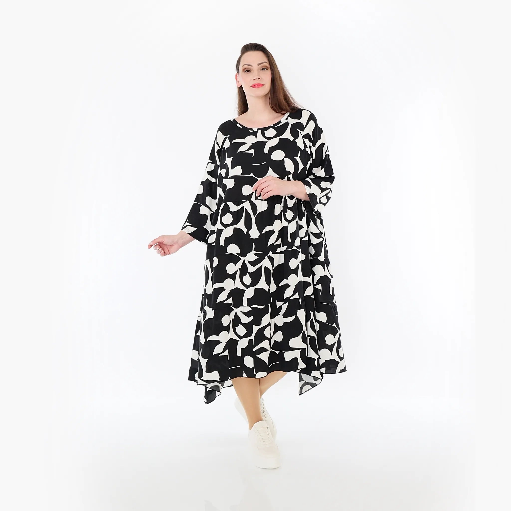  Ballonkleid von AKH Fashion aus Viskose, 1471.07065, Schwarz/Weiß, Muster, Ausgefallen