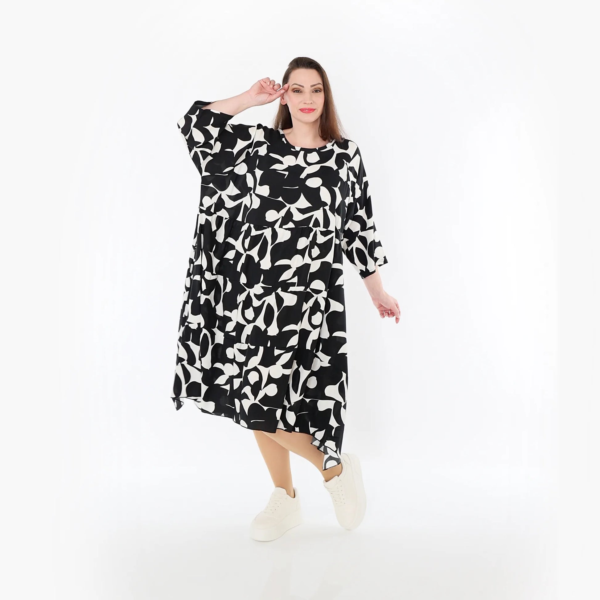  Ballonkleid von AKH Fashion aus Viskose, 1471.07065, Schwarz/Weiß, Muster, Ausgefallen