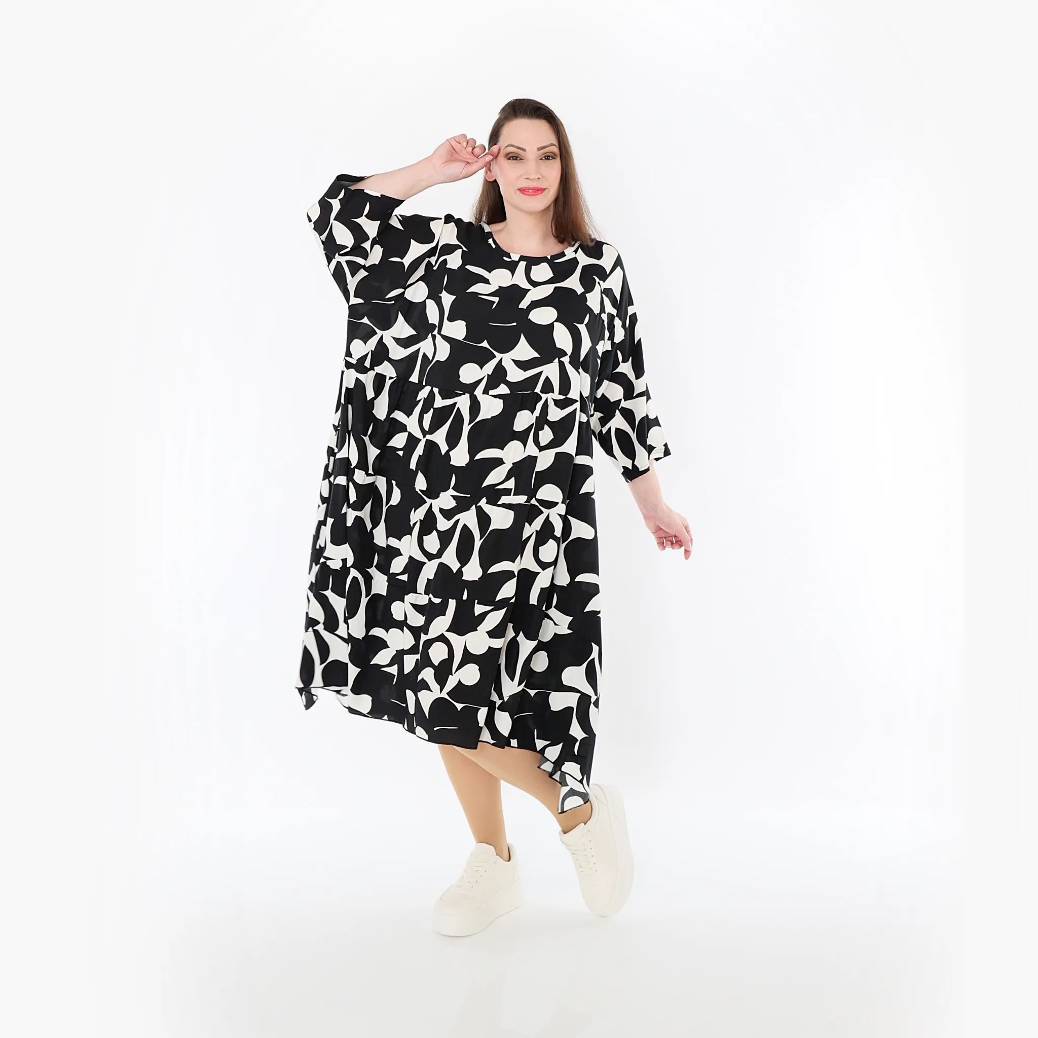  Ballonkleid von AKH Fashion aus Viskose, 1471.07065, Schwarz/Weiß, Muster, Ausgefallen