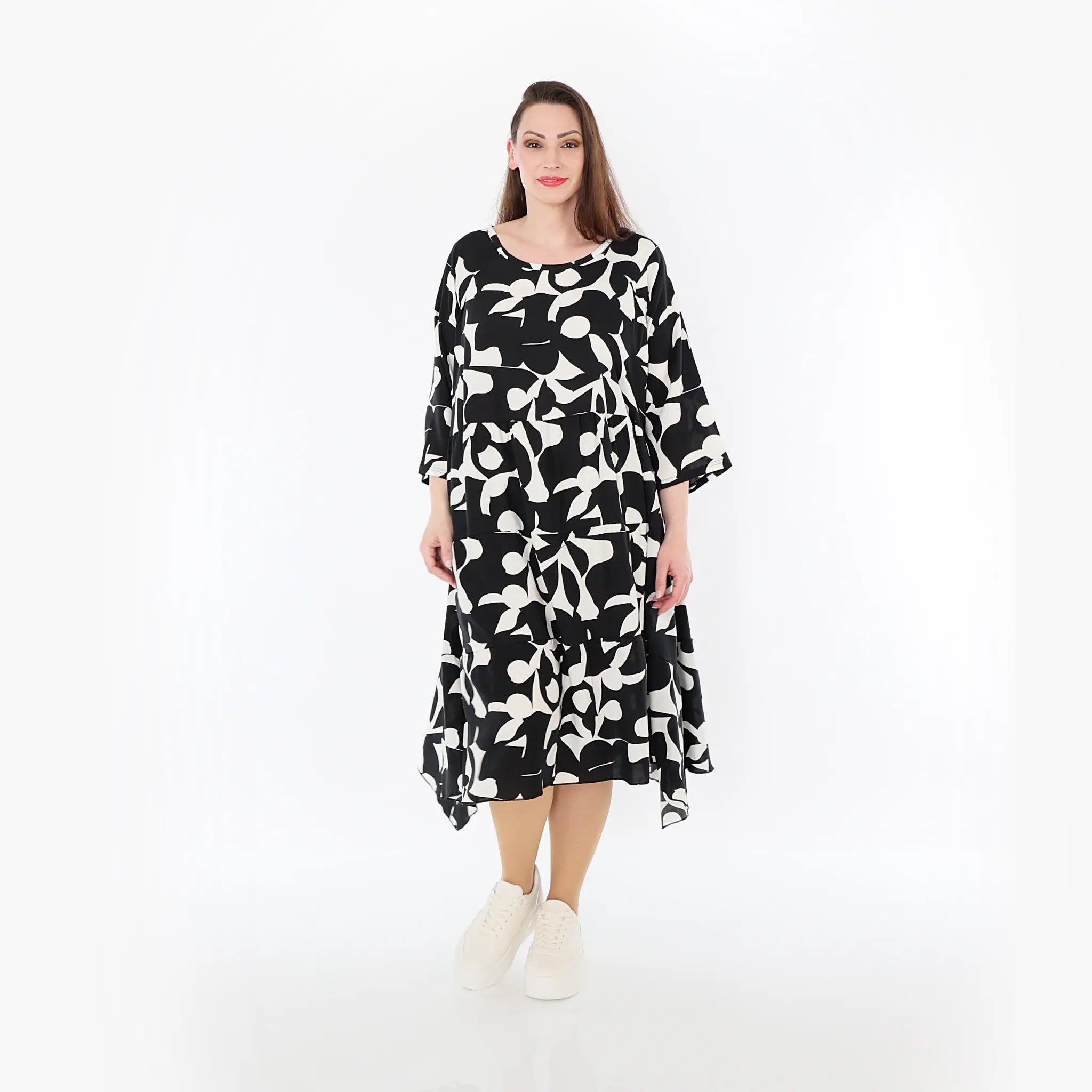  Ballonkleid von AKH Fashion aus Viskose, 1471.07065, Schwarz/Weiß, Muster, Ausgefallen