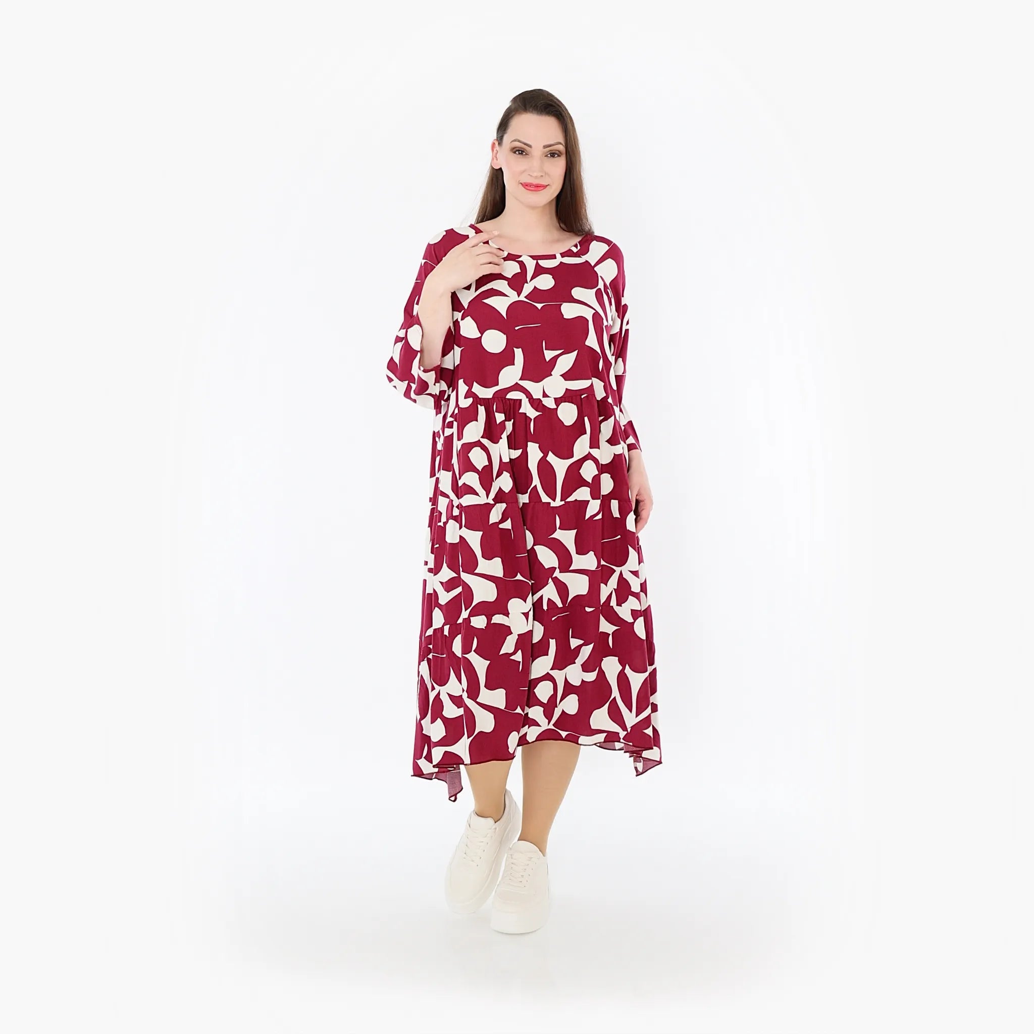  Ballonkleid von AKH Fashion aus Viskose, 1471.07065, Weinrot/Weiß, Muster, Ausgefallen
