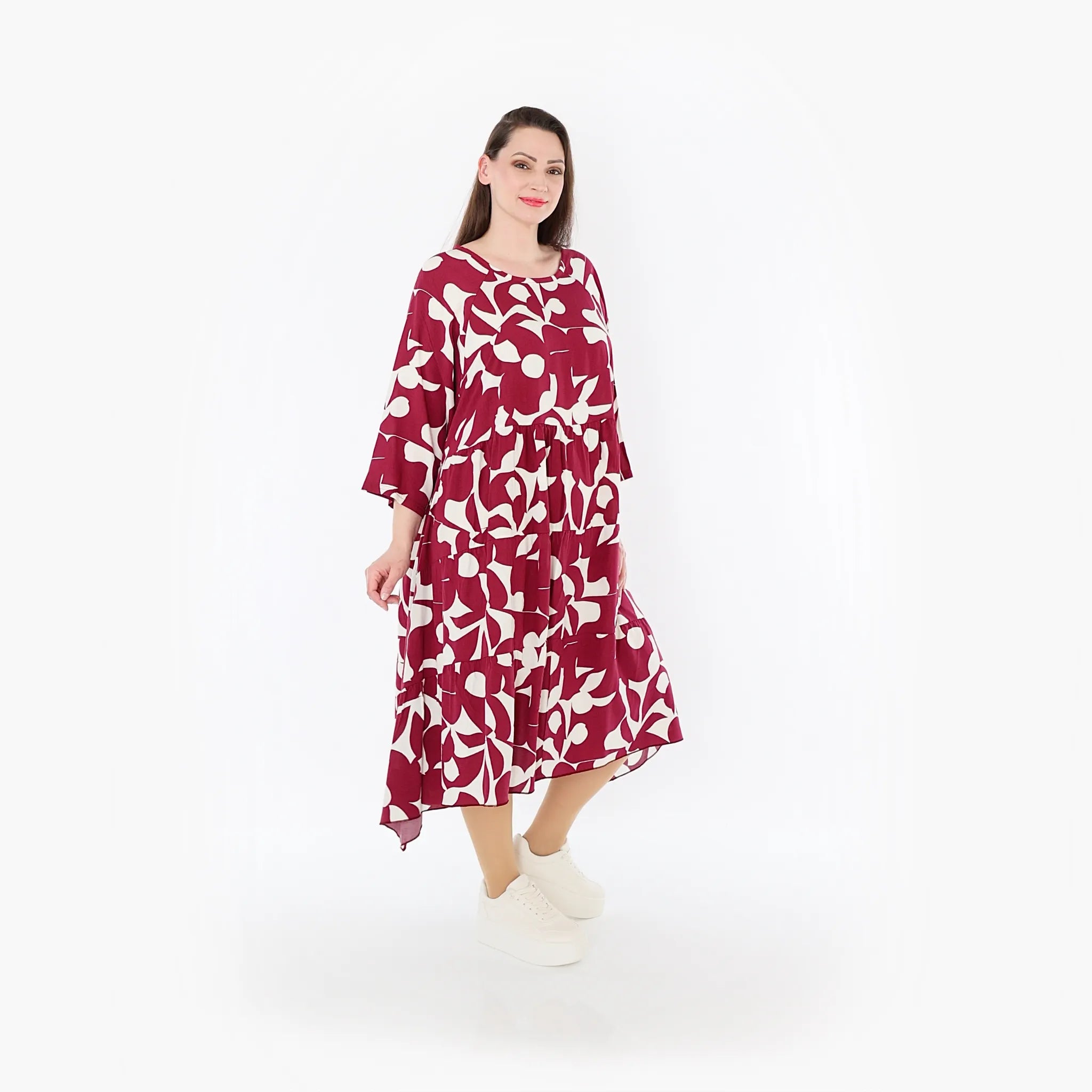  Ballonkleid von AKH Fashion aus Viskose, 1471.07065, Weinrot/Weiß, Muster, Ausgefallen
