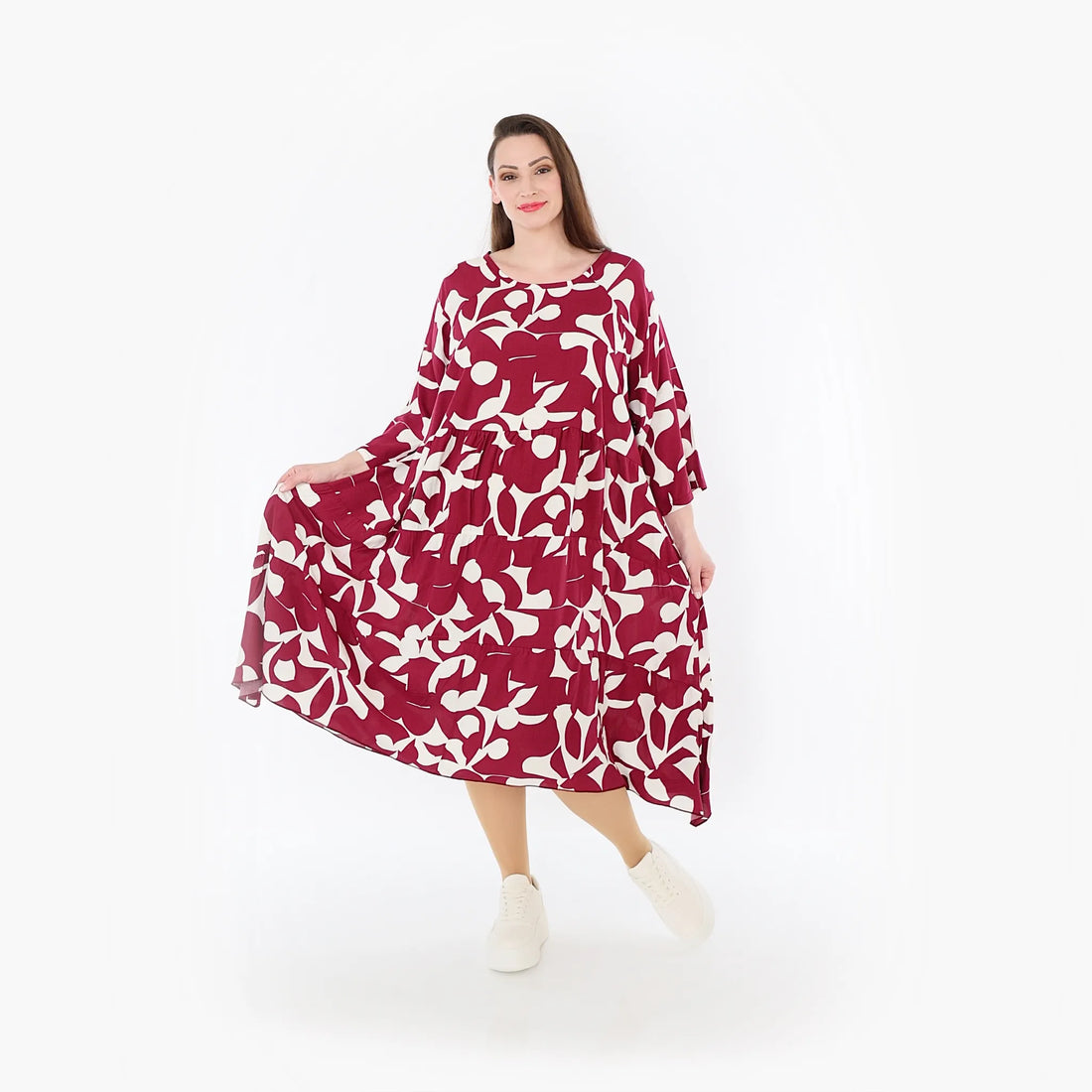  Ballonkleid von AKH Fashion aus Viskose, 1471.07065, Weinrot/Weiß, Muster, Ausgefallen