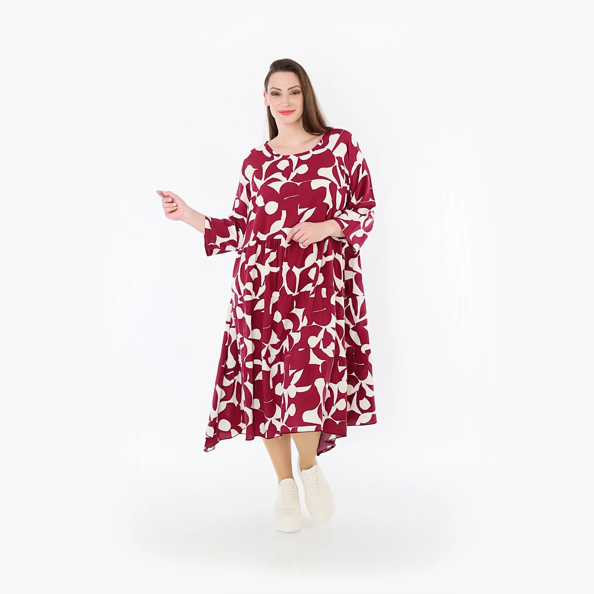  Ballonkleid von AKH Fashion aus Viskose, 1471.07065, Weinrot/Weiß, Muster, Ausgefallen