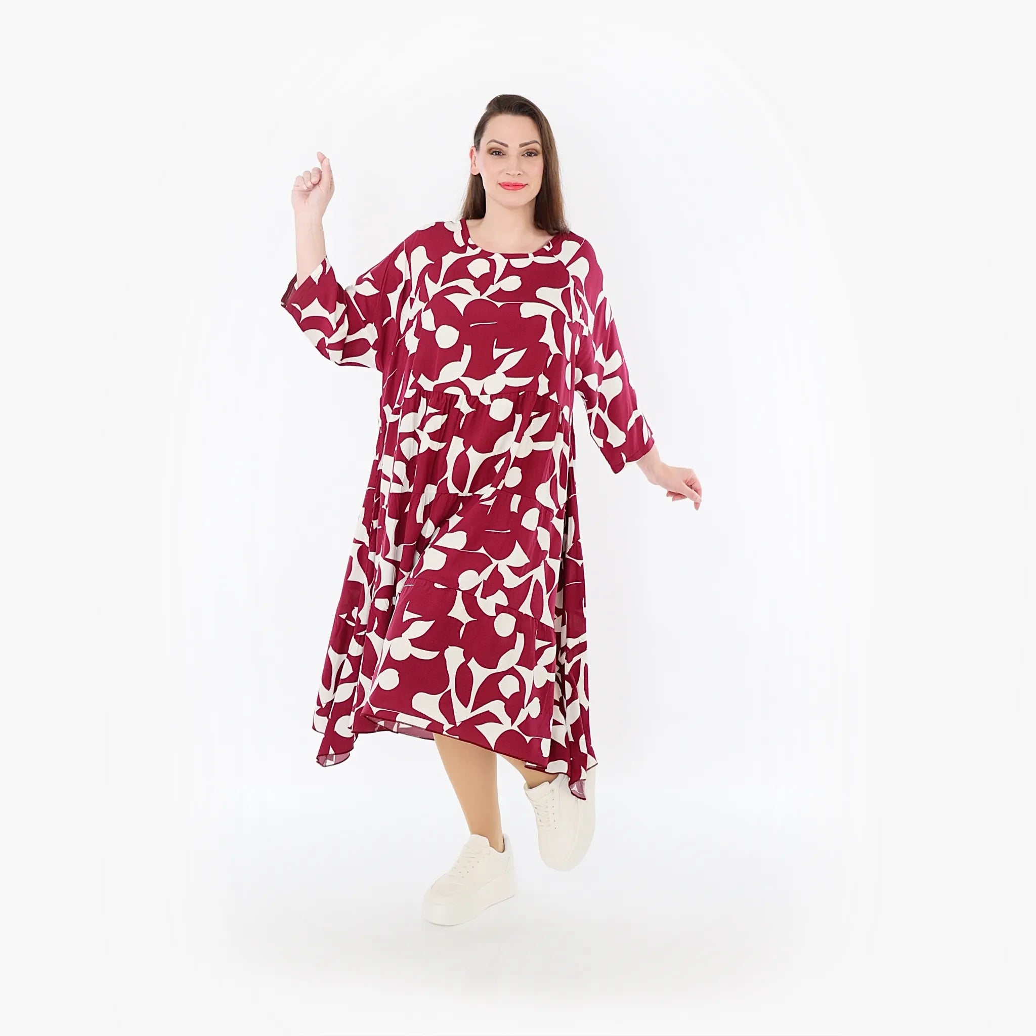  Ballonkleid von AKH Fashion aus Viskose, 1471.07065, Weinrot/Weiß, Muster, Ausgefallen
