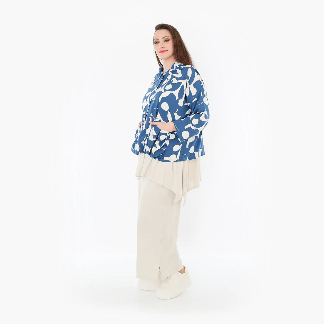  AKH Fashion Jacke in gerader Form, aus Viskose, 1471.07067, Blau/Weiß, Muster, Schick