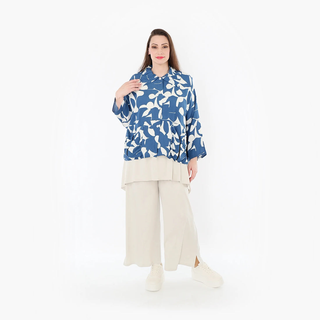  AKH Fashion Jacke in gerader Form, aus Viskose, 1471.07067, Blau/Weiß, Muster, Schick