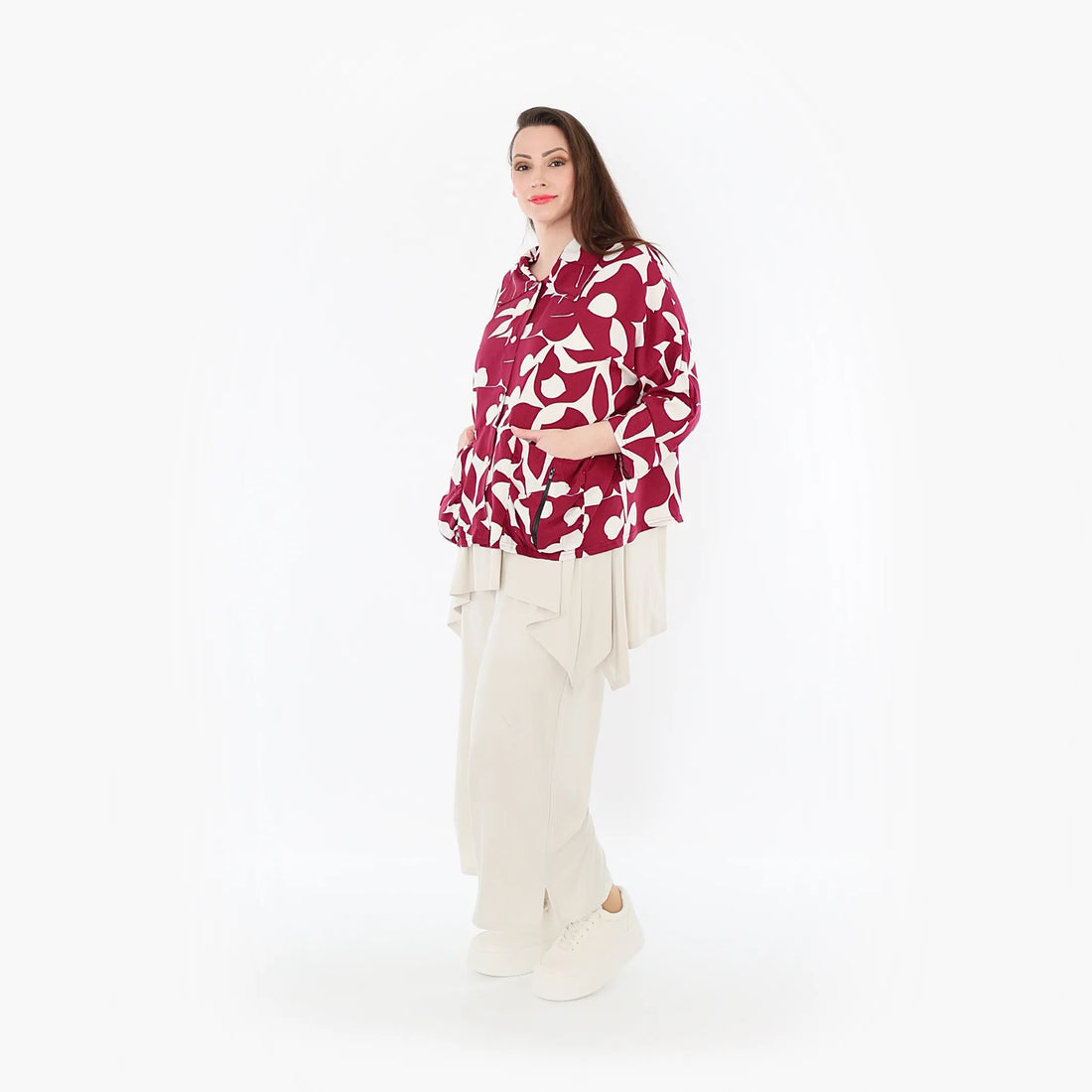  AKH Fashion Jacke in gerader Form, aus Viskose, 1471.07067, Weinrot/Weiß, Muster, Schick