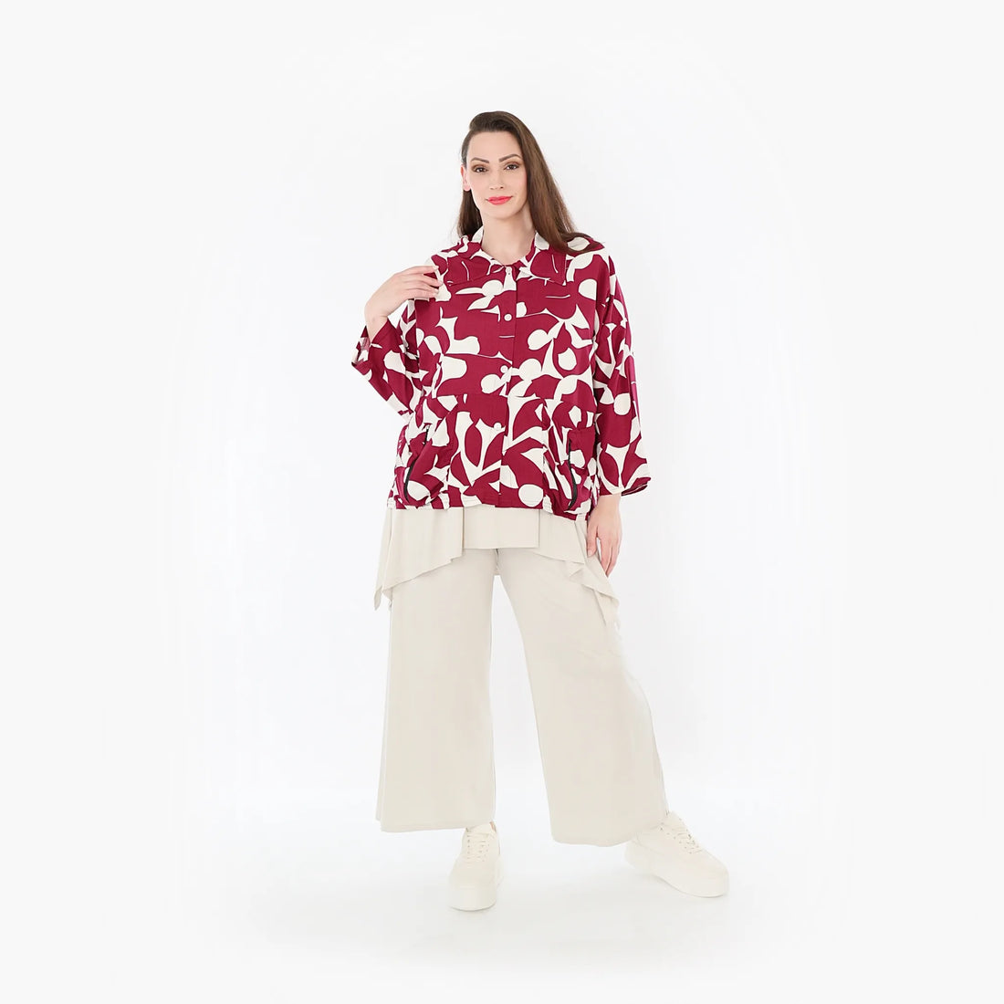  AKH Fashion Jacke in gerader Form, aus Viskose, 1471.07067, Weinrot/Weiß, Muster, Schick