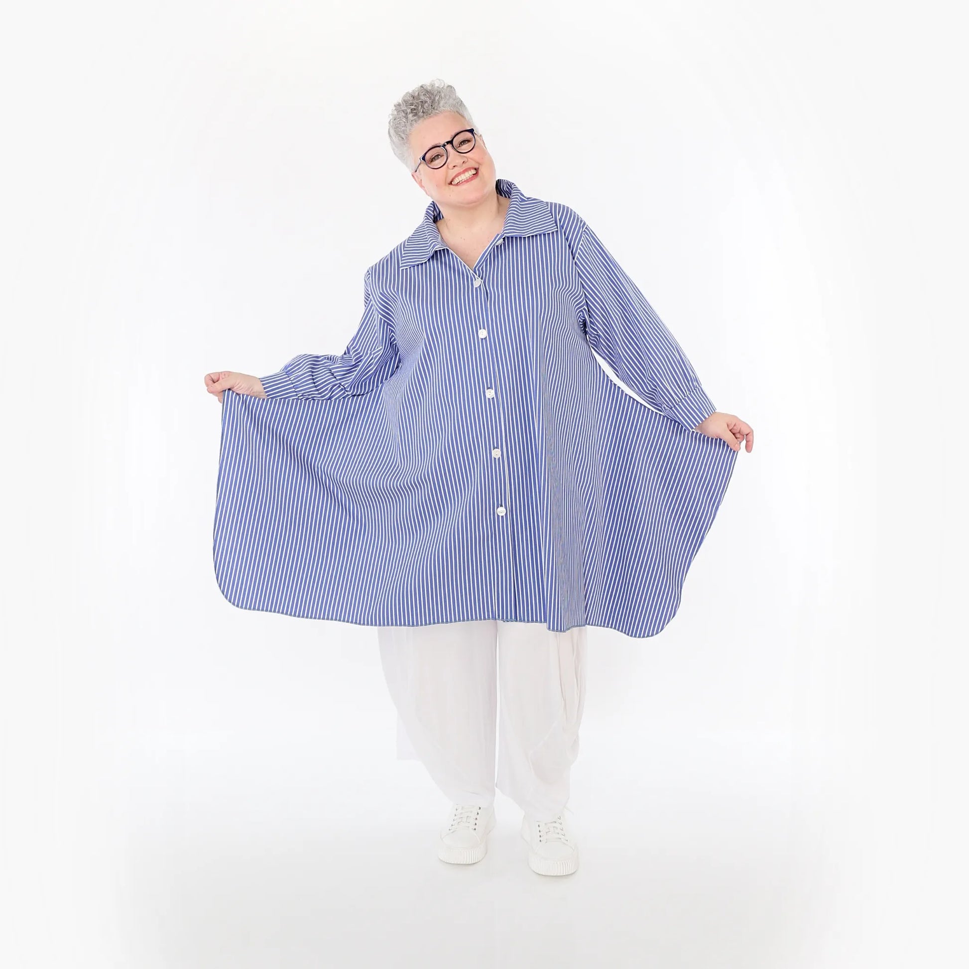  A-Form Bluse von AKH Fashion aus Baumwolle, 1472.06917, Blau/Weiß, Streifen, Ausgefallen