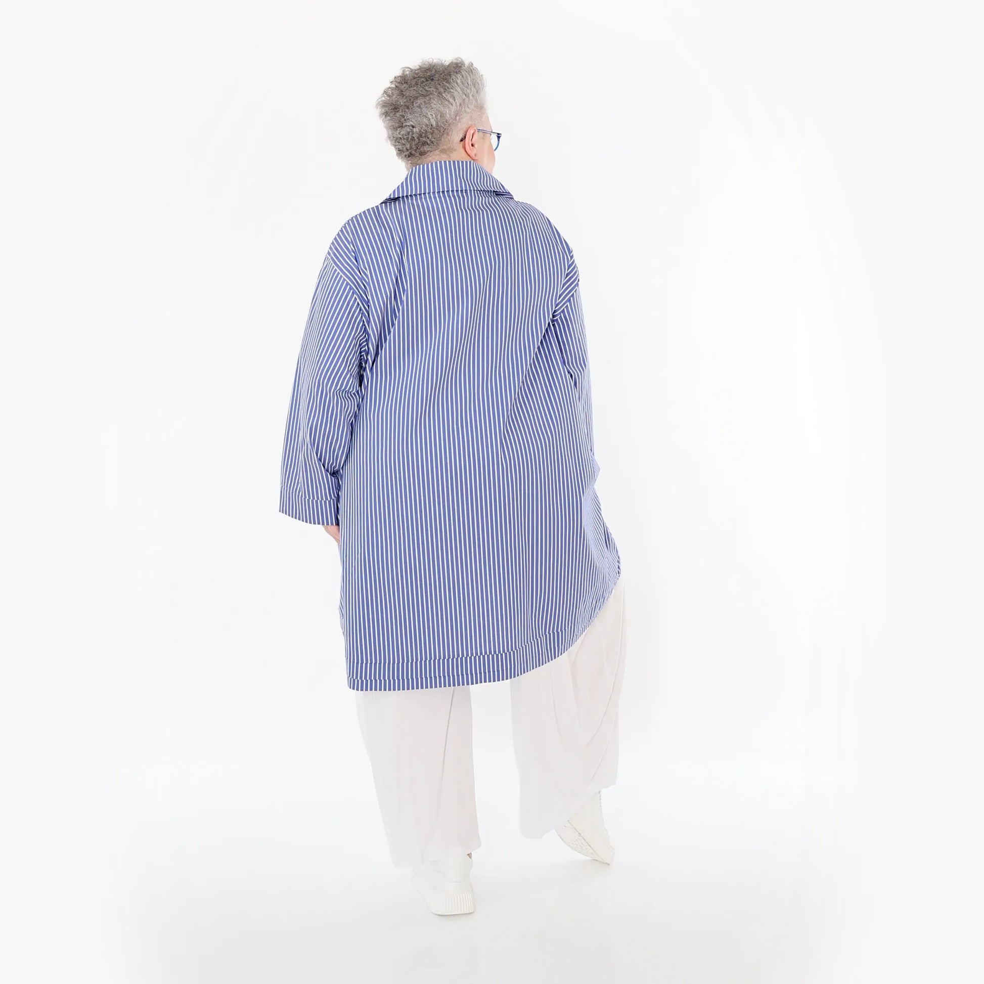  A-Form Bluse von AKH Fashion aus Baumwolle, 1472.07010, Blau/Weiß, Streifen, Ausgefallen