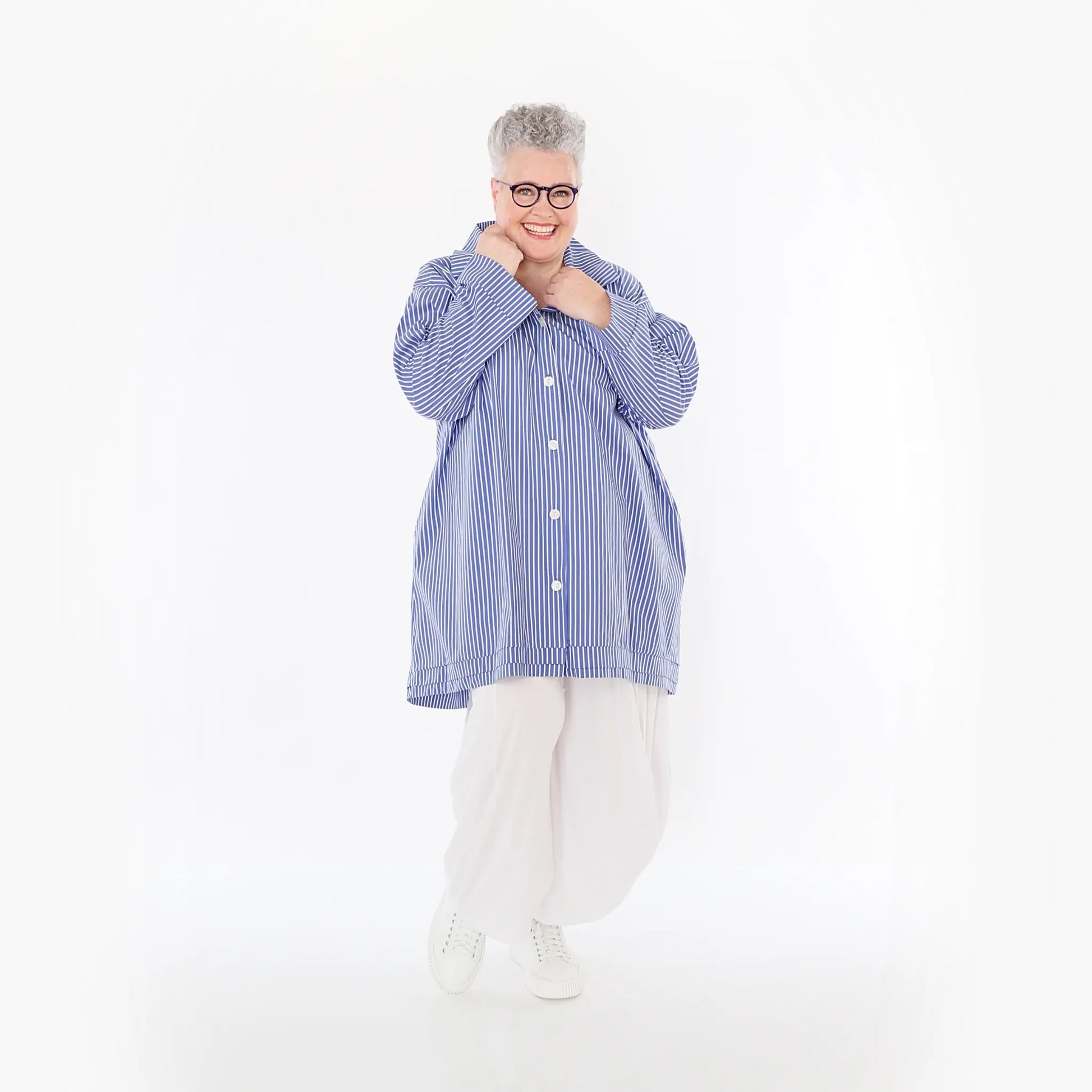  A-Form Bluse von AKH Fashion aus Baumwolle, 1472.07010, Blau/Weiß, Streifen, Ausgefallen