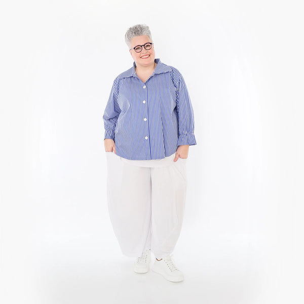  AKH Fashion Bluse in gerundeter Form, aus Baumwolle, 1472.07062, Blau/Weiß, Streifen