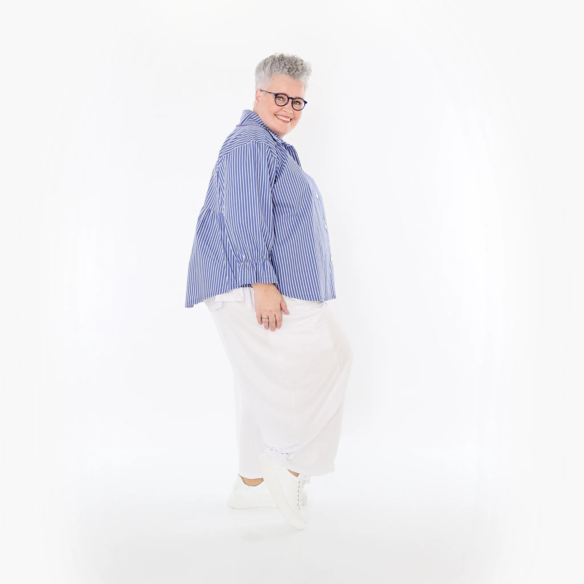  AKH Fashion Bluse in gerundeter Form, aus Baumwolle, 1472.07062, Blau/Weiß, Streifen