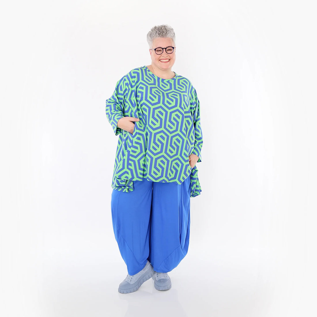  A-Form Bigshirt von AKH Fashion aus Viskose, 1473.00593, Lime/Blau, Grafik, Ausgefallen