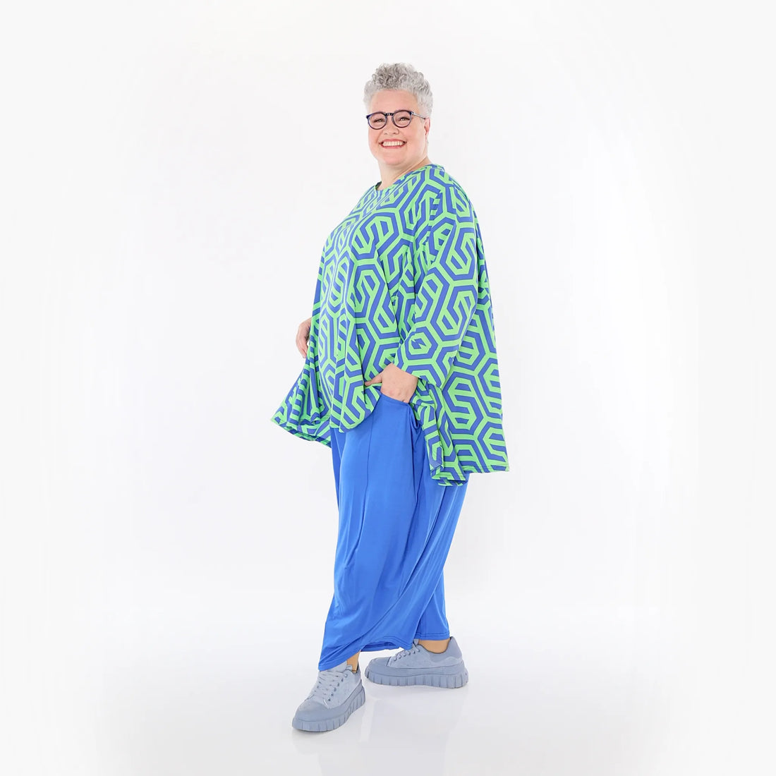  A-Form Bigshirt von AKH Fashion aus Viskose, 1473.00593, Lime/Blau, Grafik, Ausgefallen