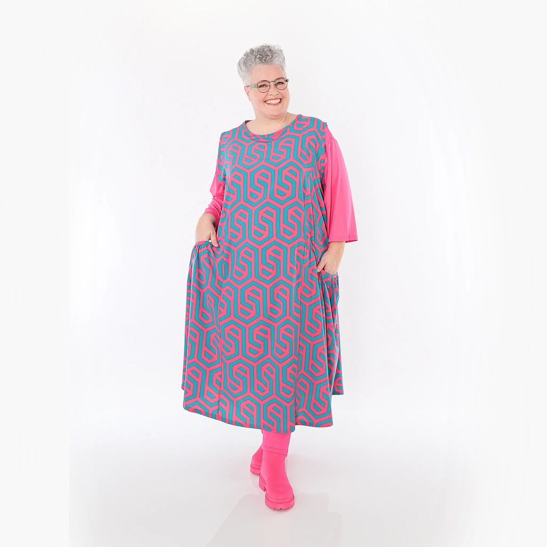  Ballon Tunika von AKH Fashion aus Viskose, 1473.07058, Fuchsia/Grün, Grafik, Ausgefallen
