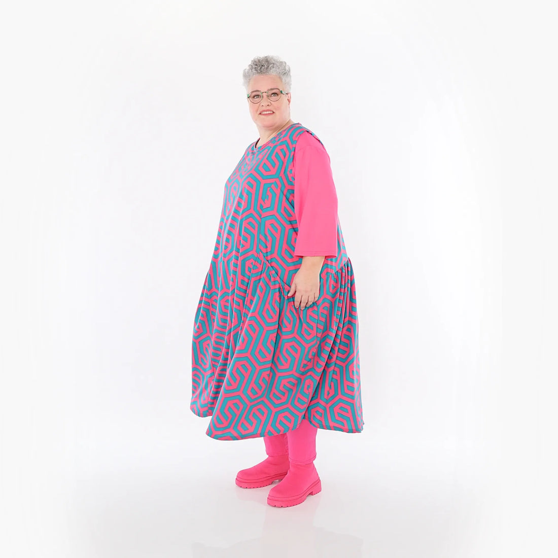  Ballon Tunika von AKH Fashion aus Viskose, 1473.07058, Fuchsia/Grün, Grafik, Ausgefallen
