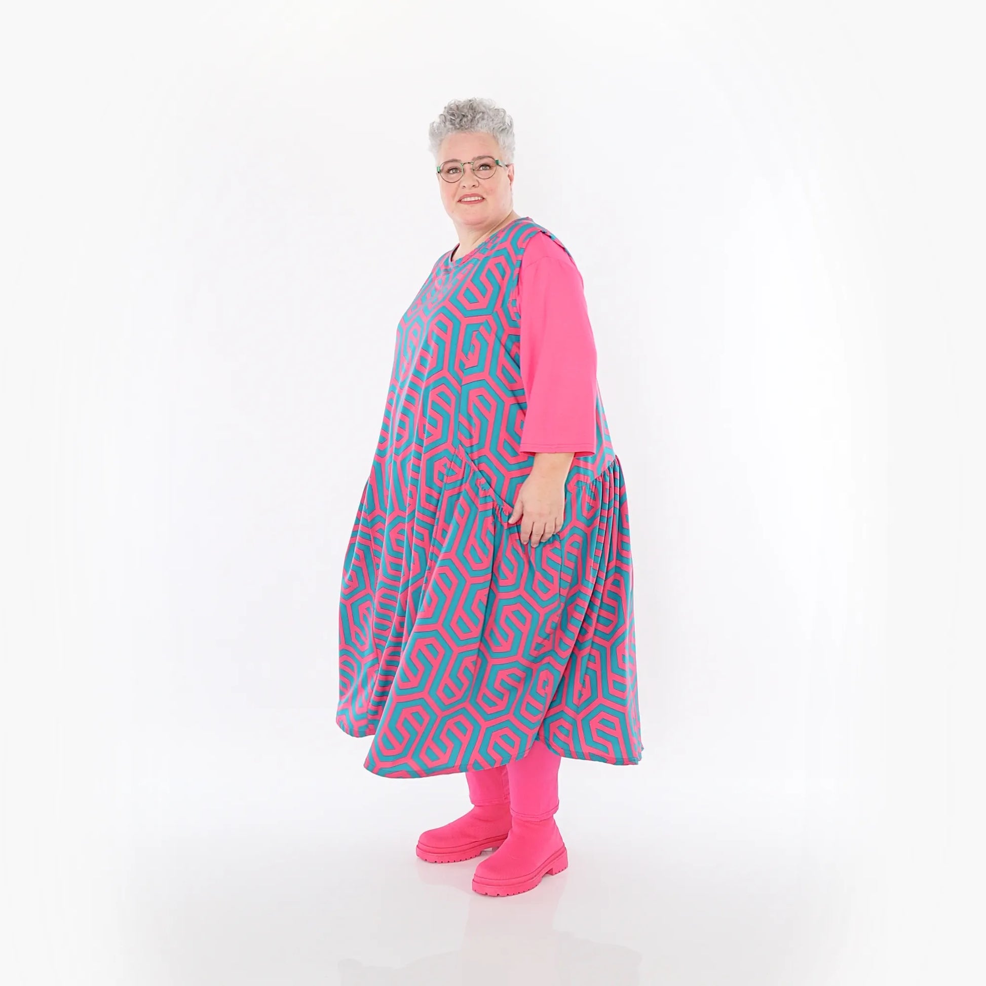  Ballon Tunika von AKH Fashion aus Viskose, 1473.07058, Fuchsia/Grün, Grafik, Ausgefallen