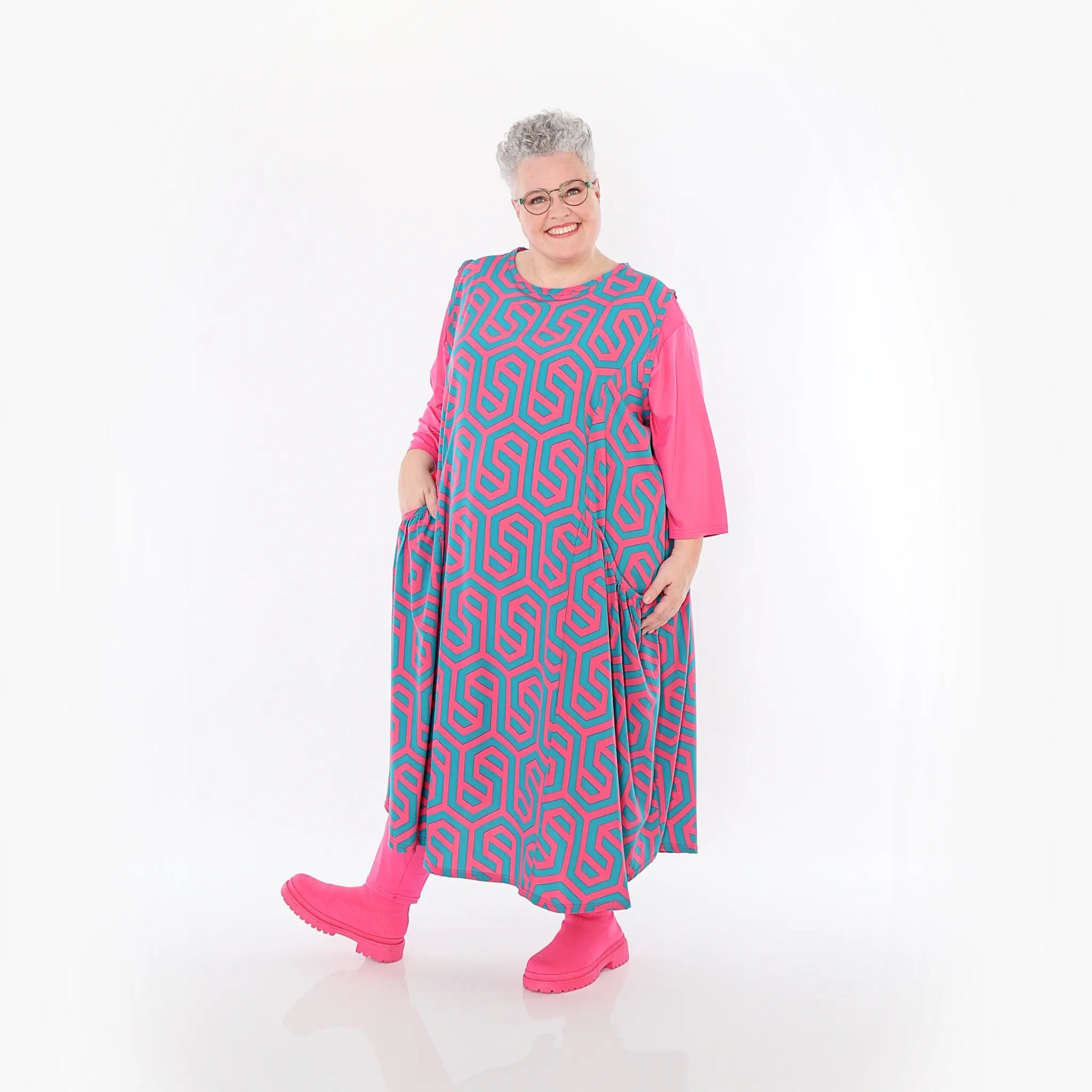 Ballon Tunika von AKH Fashion aus Viskose, 1473.07058, Fuchsia/Grün, Grafik, Ausgefallen