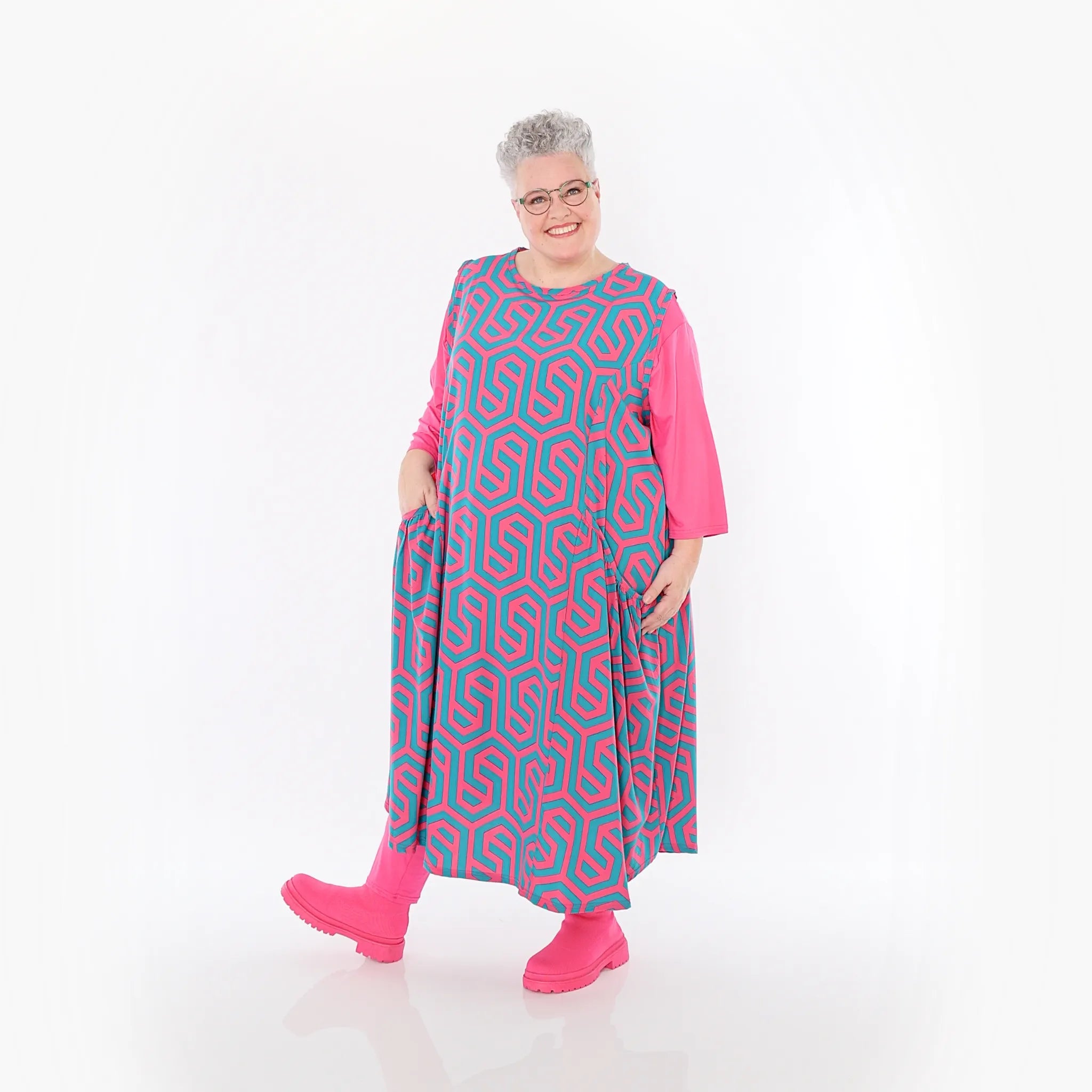  Ballon Tunika von AKH Fashion aus Viskose, 1473.07058, Fuchsia/Grün, Grafik, Ausgefallen
