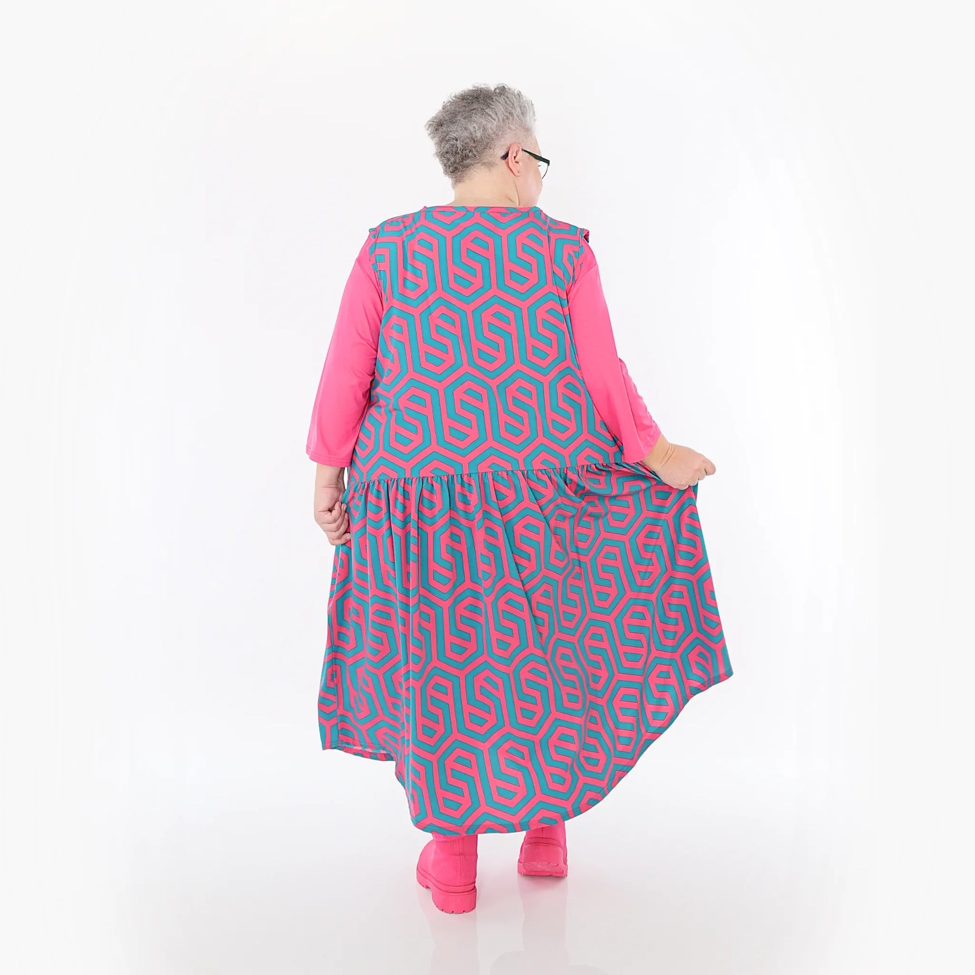  Ballon Tunika von AKH Fashion aus Viskose, 1473.07058, Fuchsia/Grün, Grafik, Ausgefallen