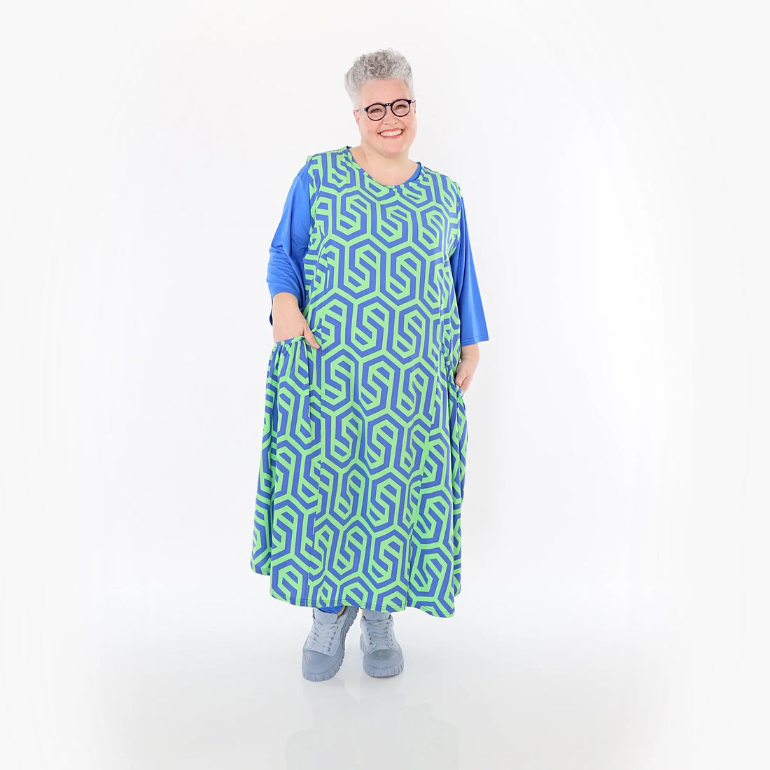  Ballon Tunika von AKH Fashion aus Viskose, 1473.07058, Lime/Blau, Grafik, Ausgefallen
