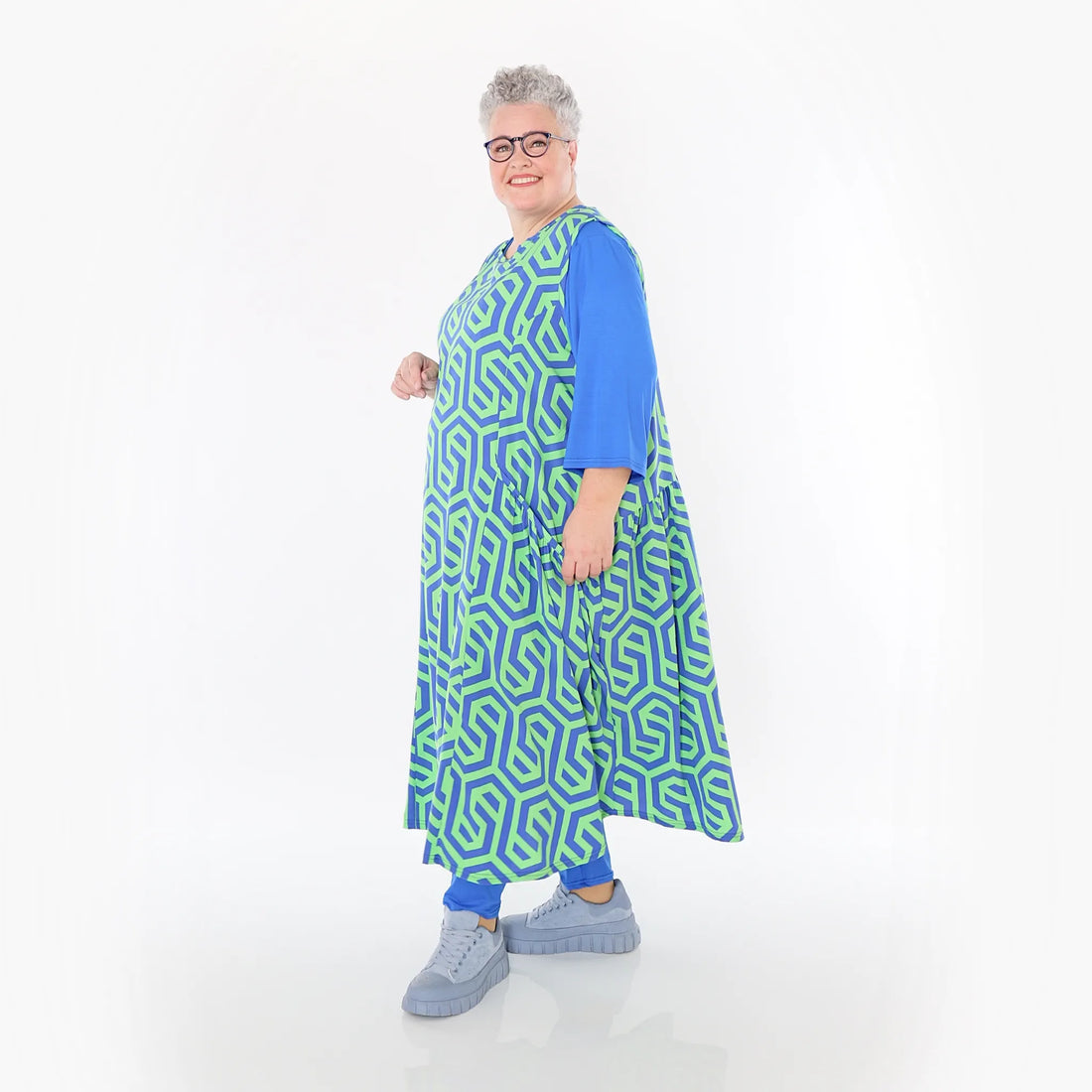  Ballon Tunika von AKH Fashion aus Viskose, 1473.07058, Lime/Blau, Grafik, Ausgefallen