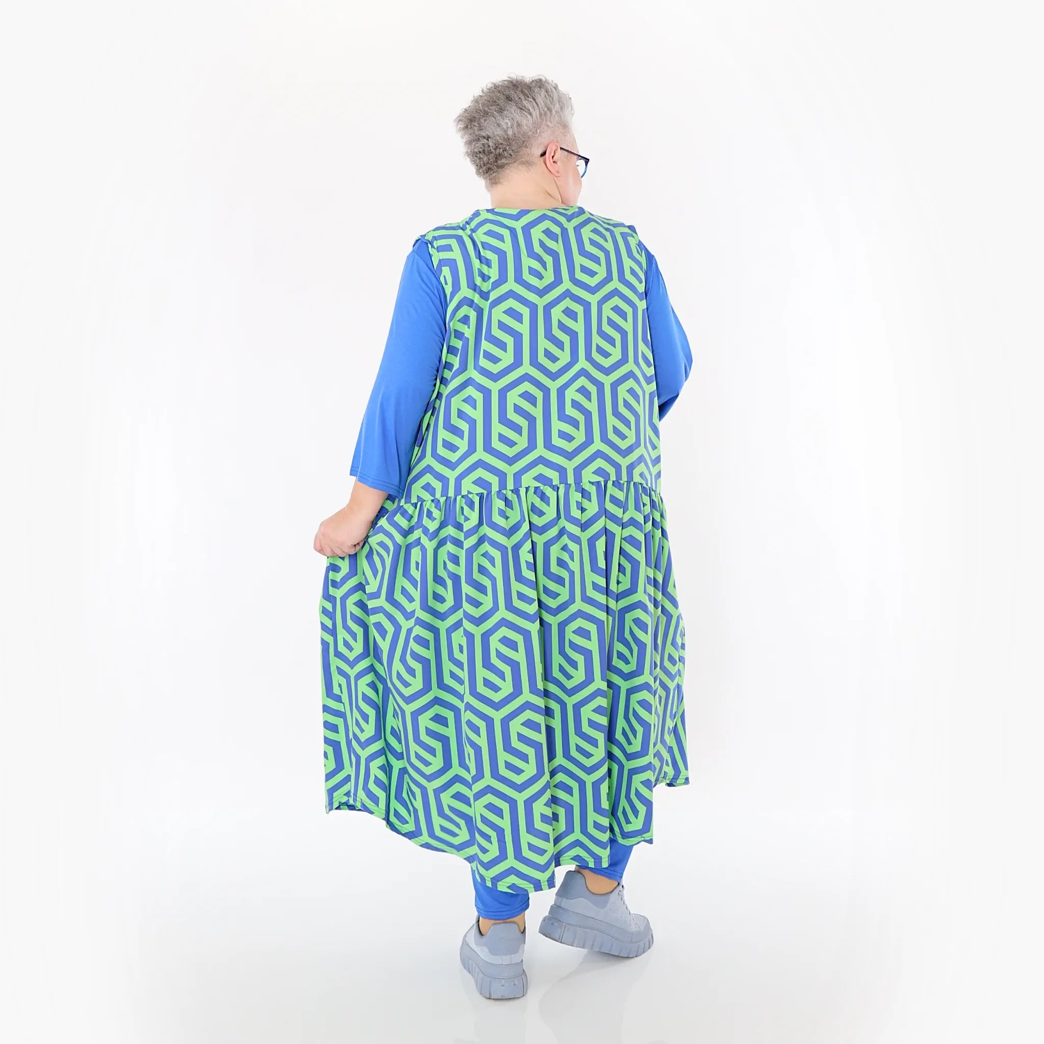  Ballon Tunika von AKH Fashion aus Viskose, 1473.07058, Lime/Blau, Grafik, Ausgefallen
