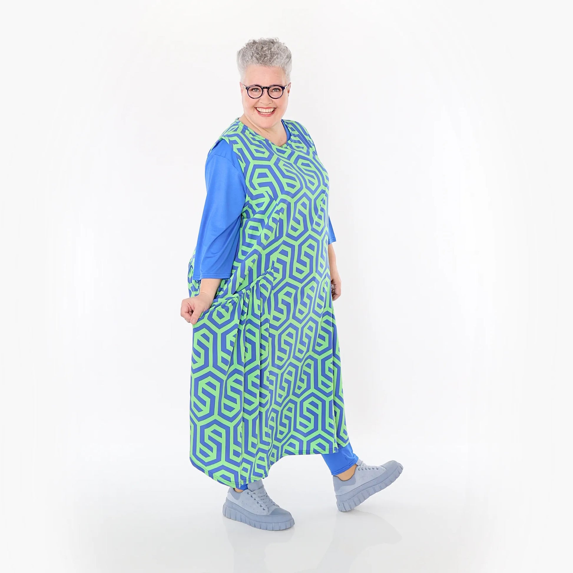  Ballon Tunika von AKH Fashion aus Viskose, 1473.07058, Lime/Blau, Grafik, Ausgefallen